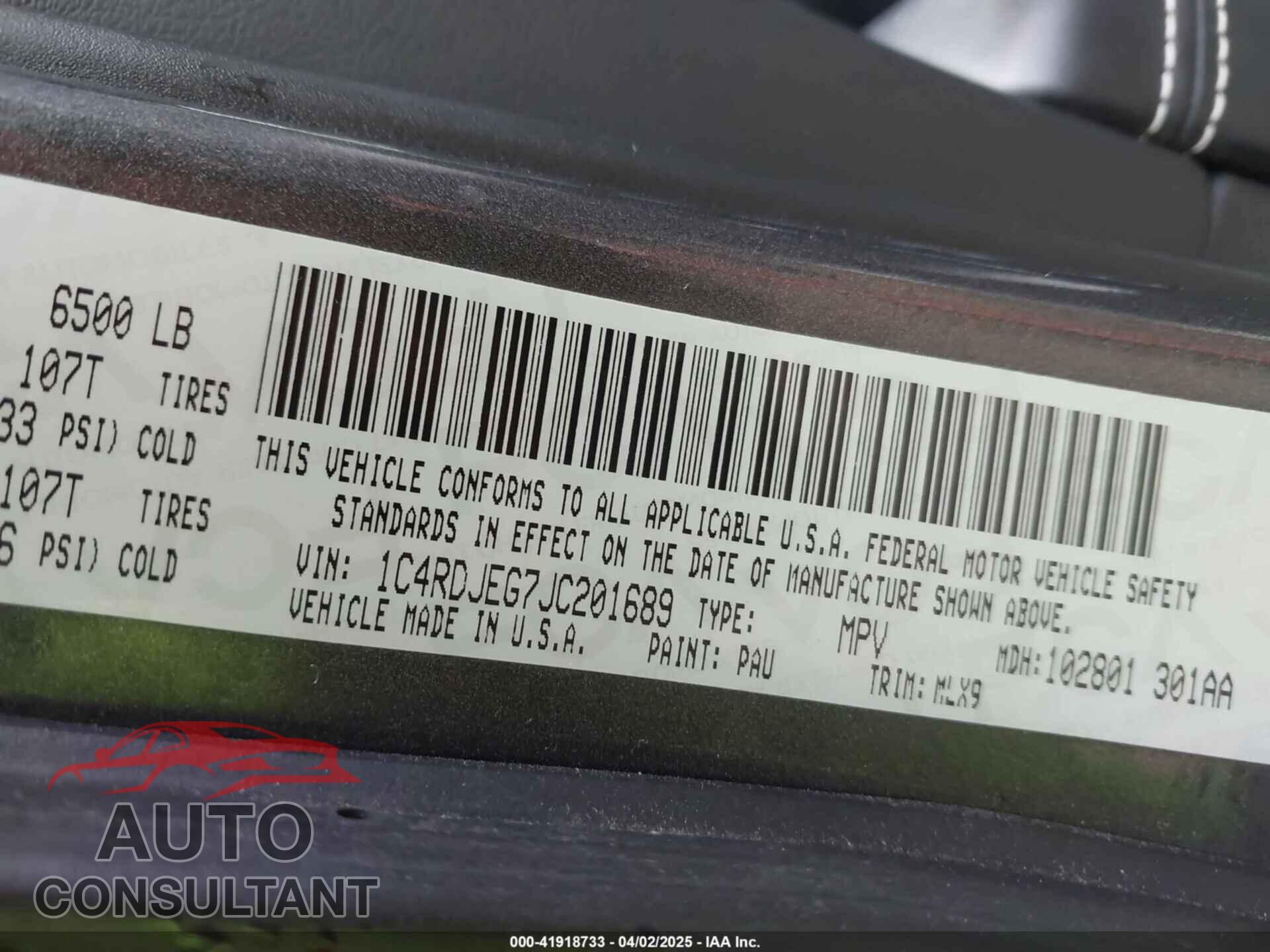 DODGE DURANGO 2018 - 1C4RDJEG7JC201689