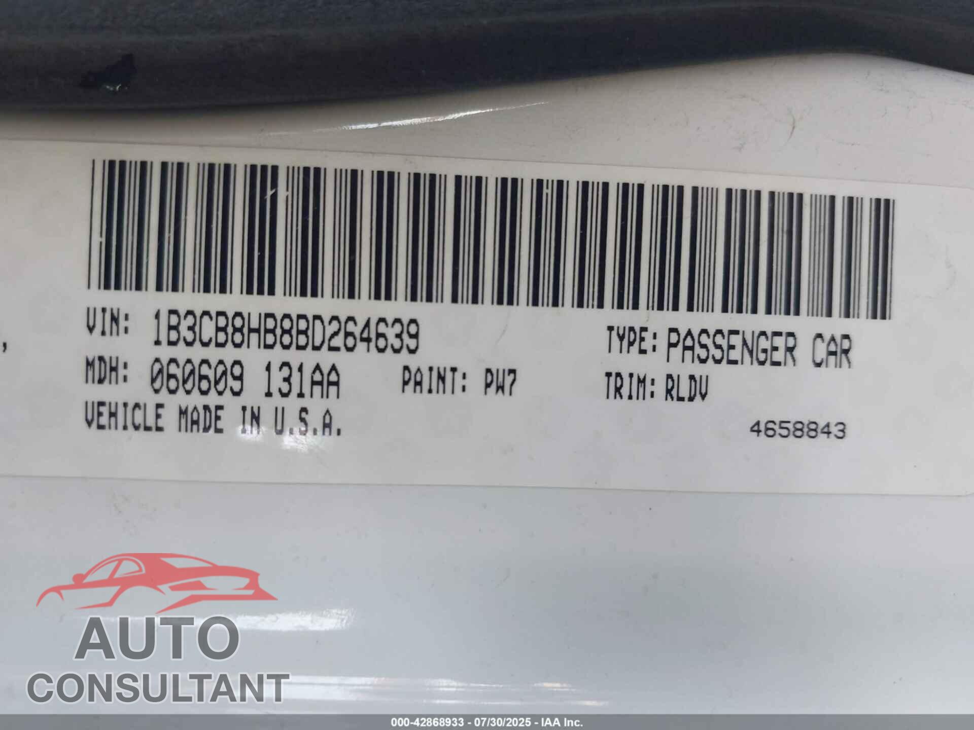 DODGE CALIBER 2011 - 1B3CB8HB8BD264639