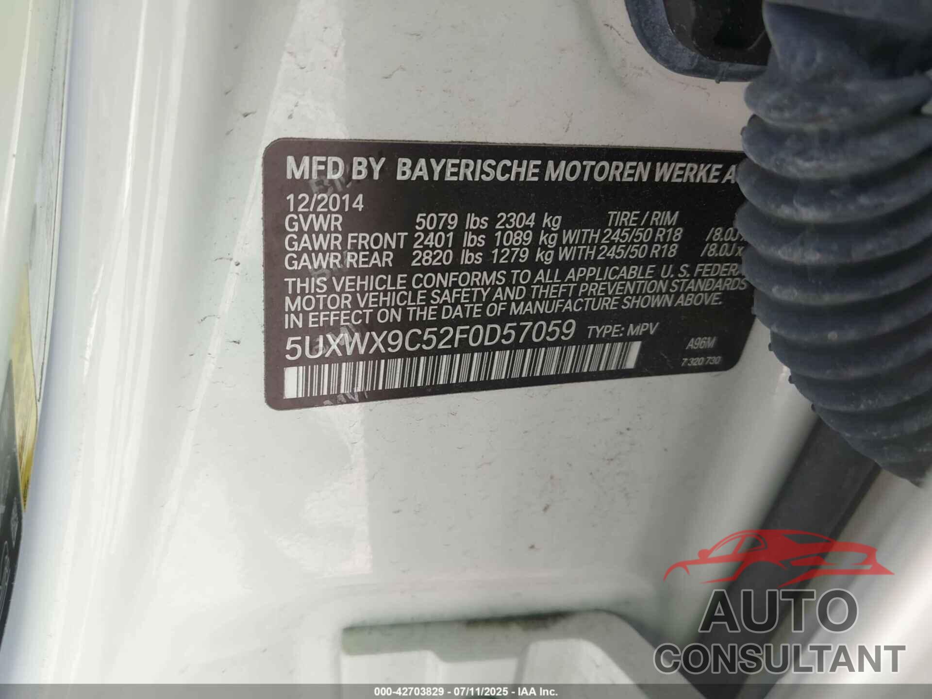 BMW X3 2015 - 5UXWX9C52F0D57059