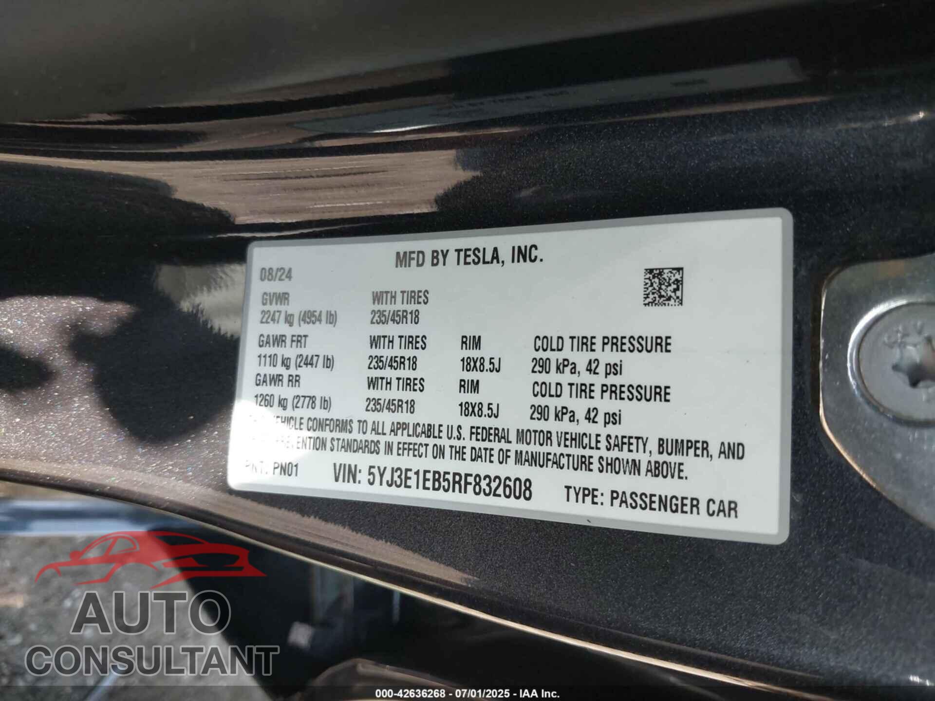 TESLA MODEL 3 2024 - 5YJ3E1EB5RF832608