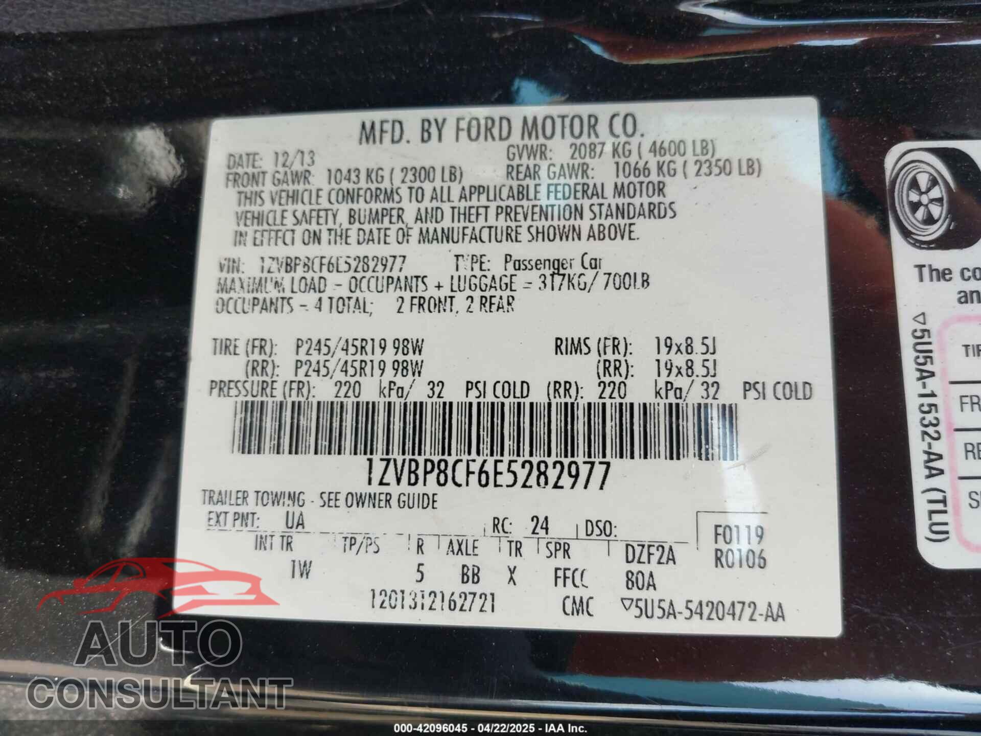 FORD MUSTANG 2014 - 1ZVBP8CF6E5282977
