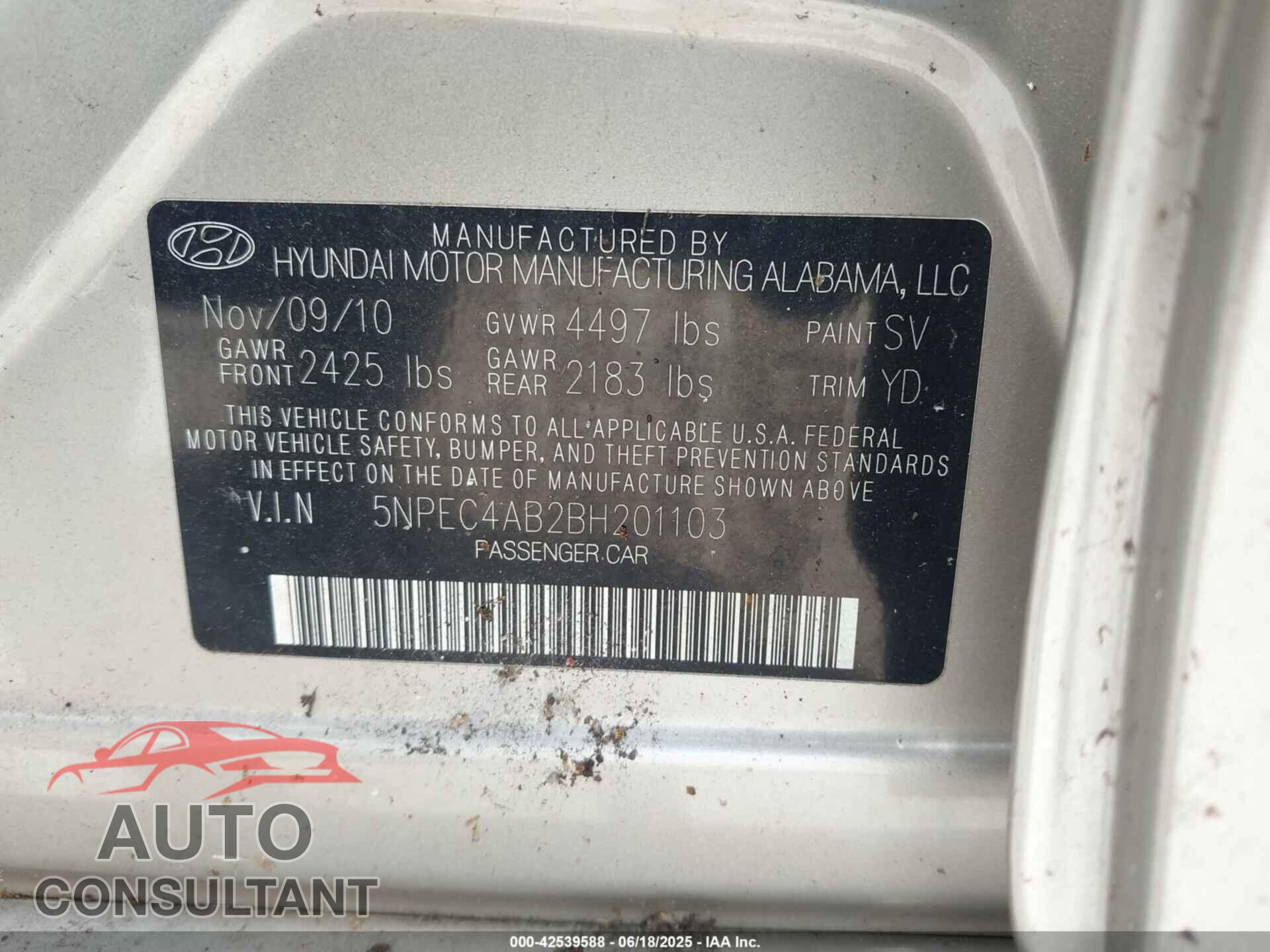HYUNDAI SONATA 2011 - 5NPEC4AB2BH201103