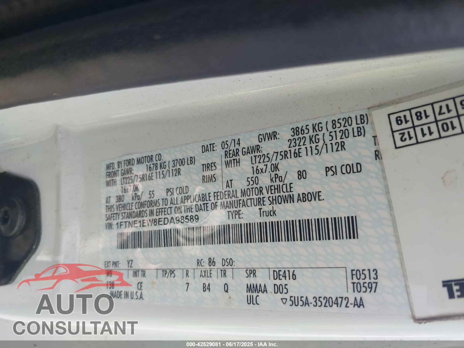 FORD E-150 2014 - 1FTNE1EW8EDA98589