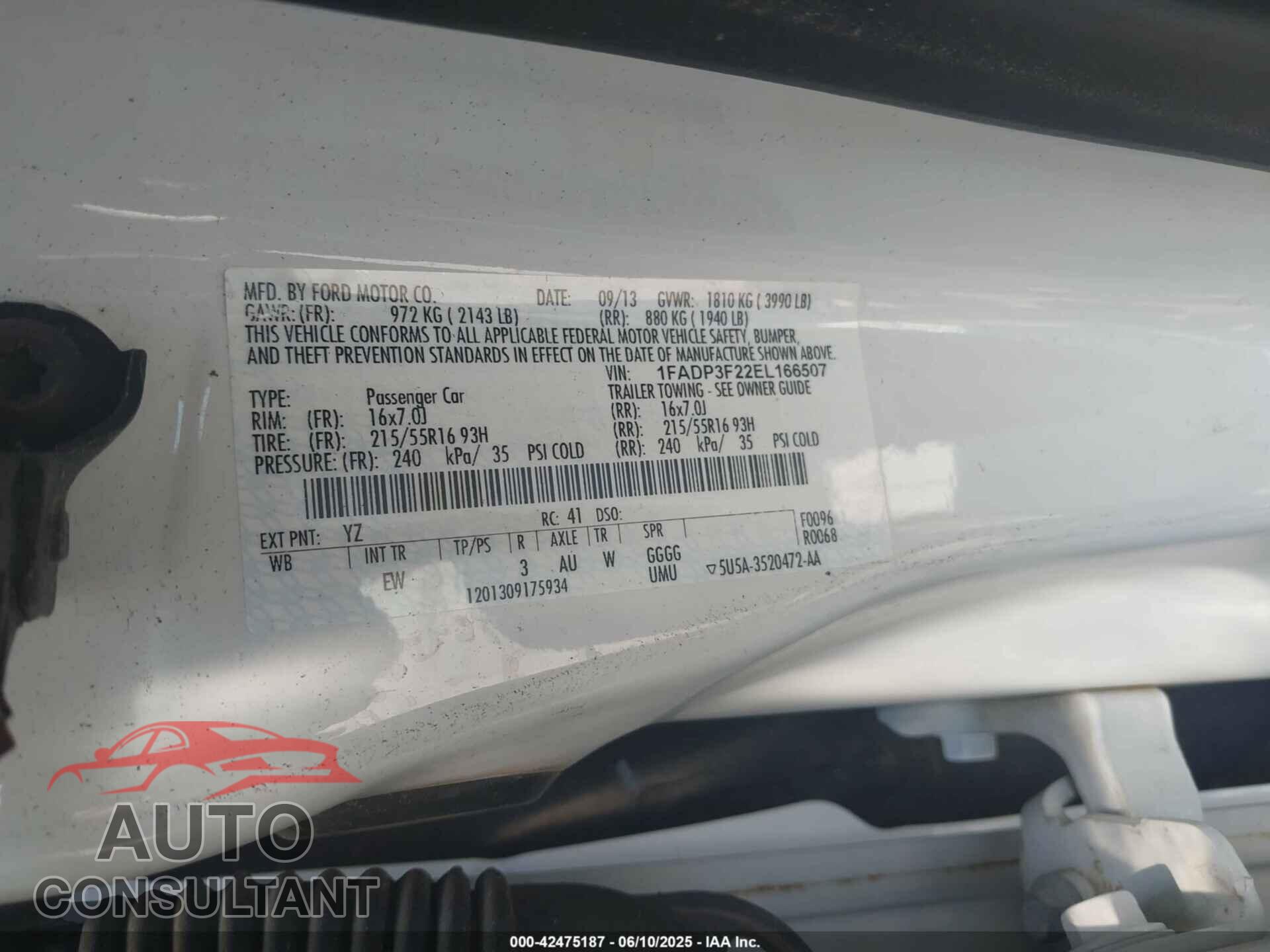 FORD FOCUS 2014 - 1FADP3F22EL166507