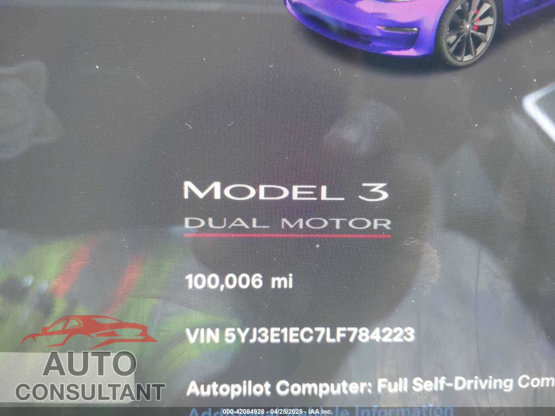 TESLA MODEL 3 2020 - 5YJ3E1EC7LF784223