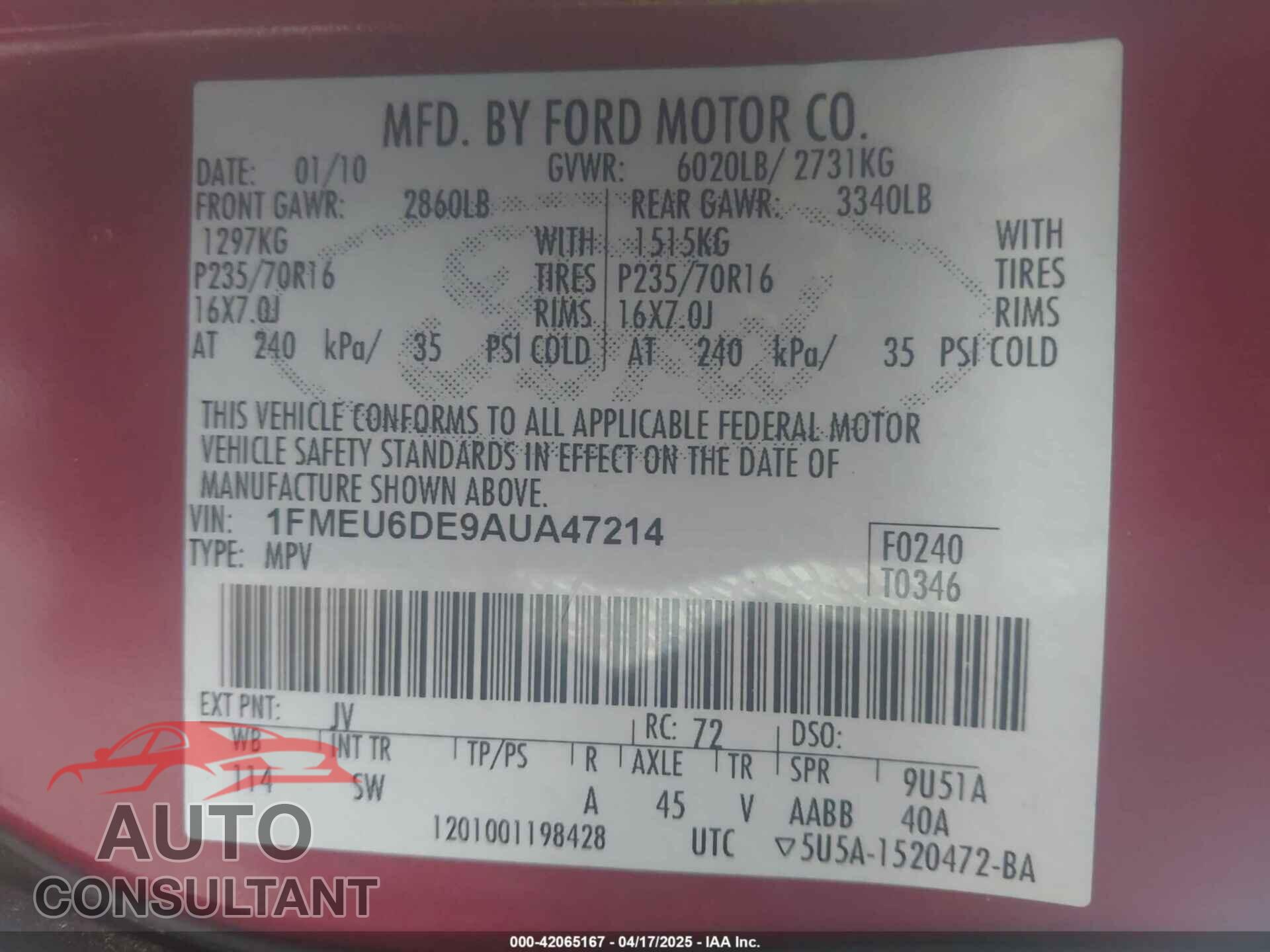 FORD EXPLORER 2010 - 1FMEU6DE9AUA47214