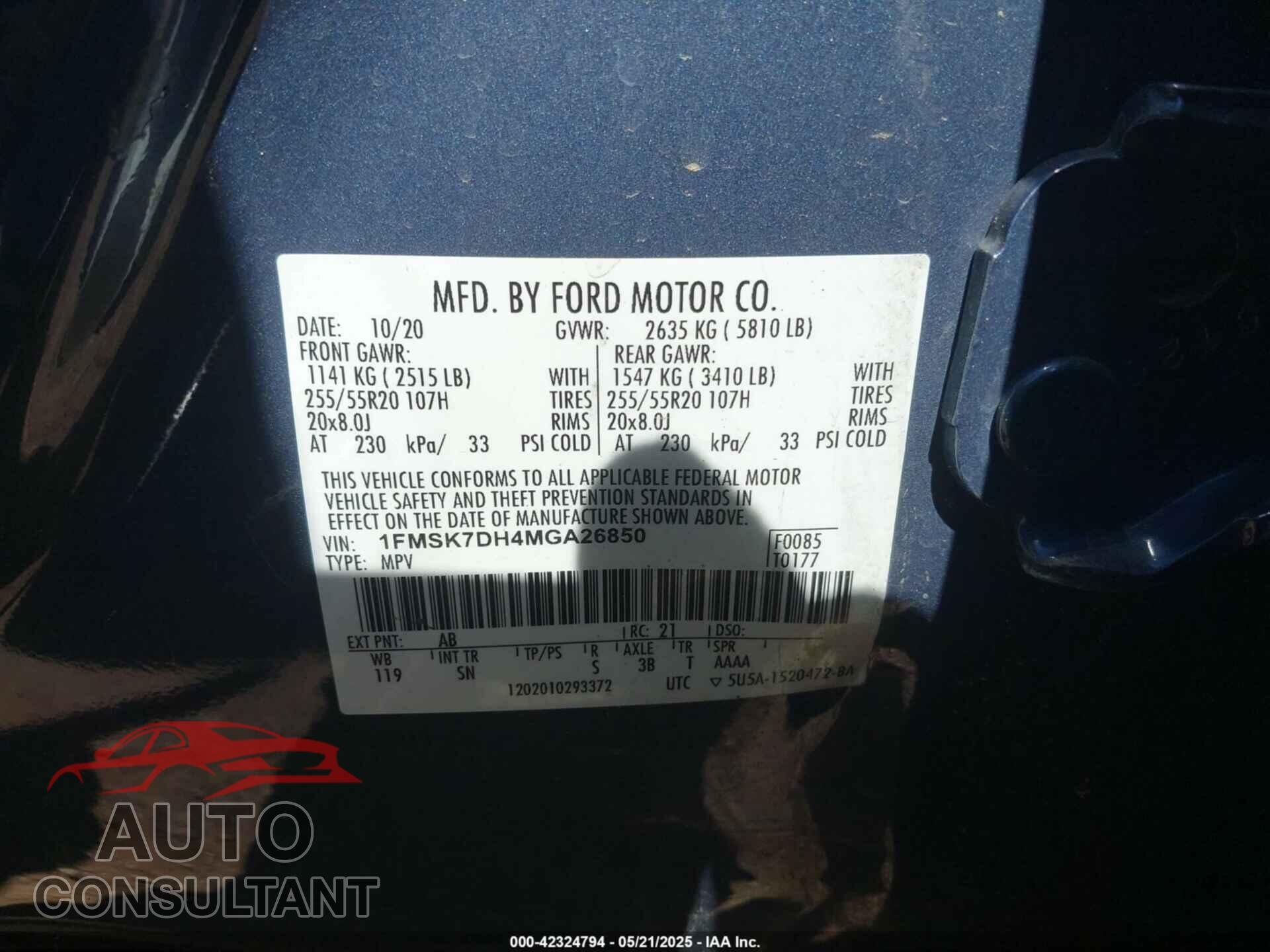FORD EXPLORER 2021 - 1FMSK7DH4MGA26850