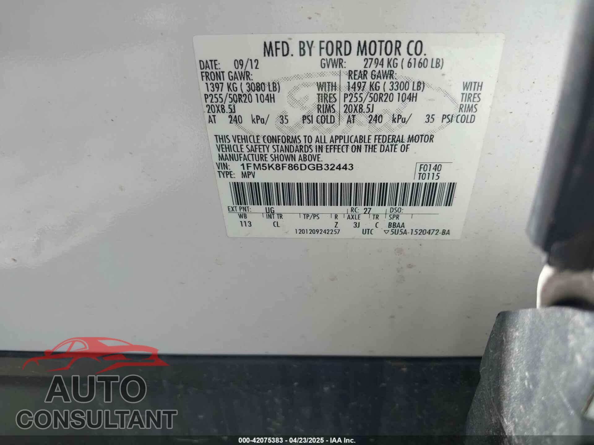 FORD EXPLORER 2013 - 1FM5K8F86DGB32443