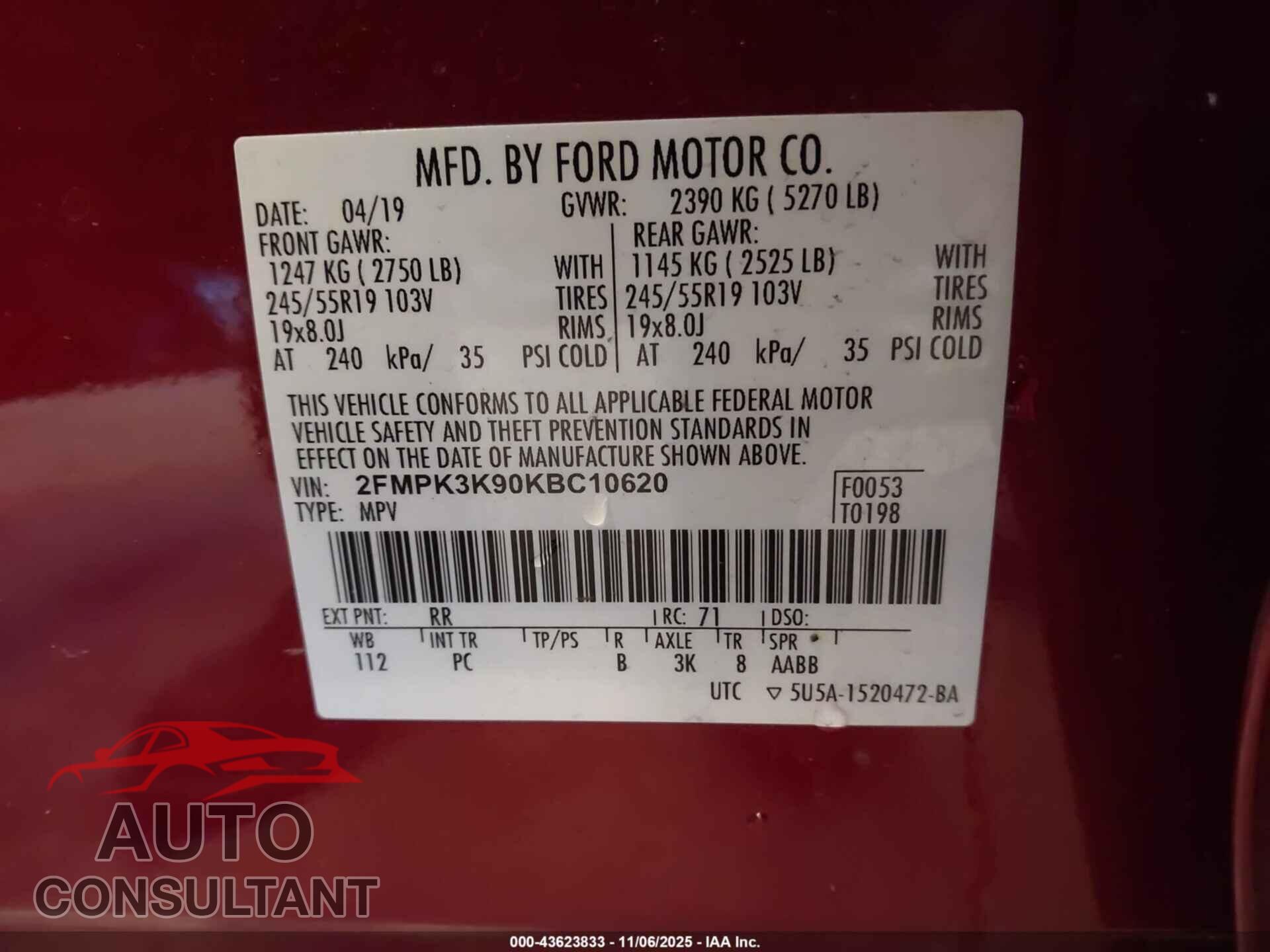 FORD EDGE 2019 - 2FMPK3K90KBC10620