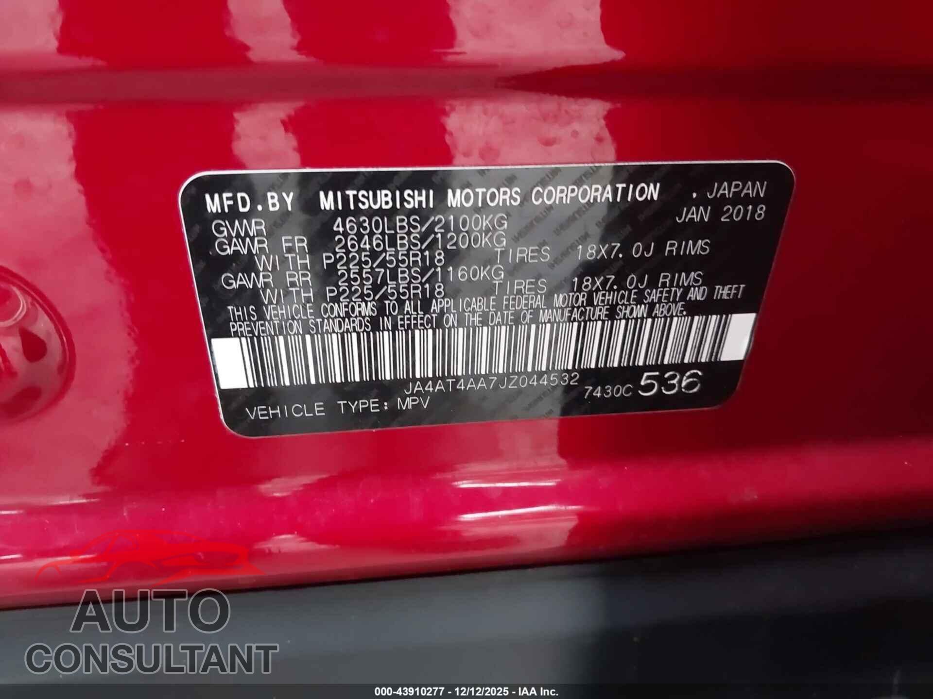 MITSUBISHI ECLIPSE CROSS 2018 - JA4AT4AA7JZ045320