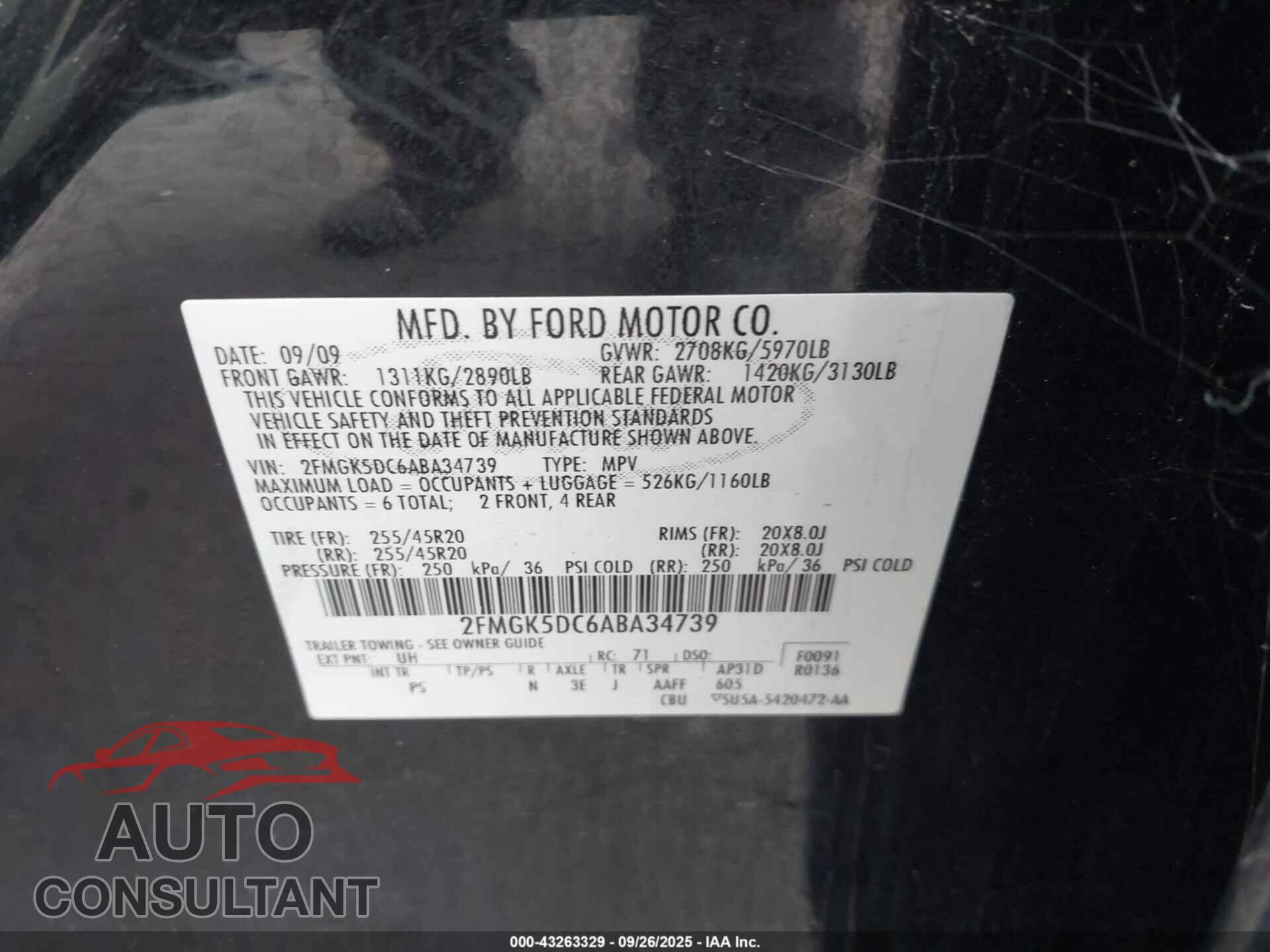 FORD FLEX 2010 - 2FMGK5DC6ABA34739
