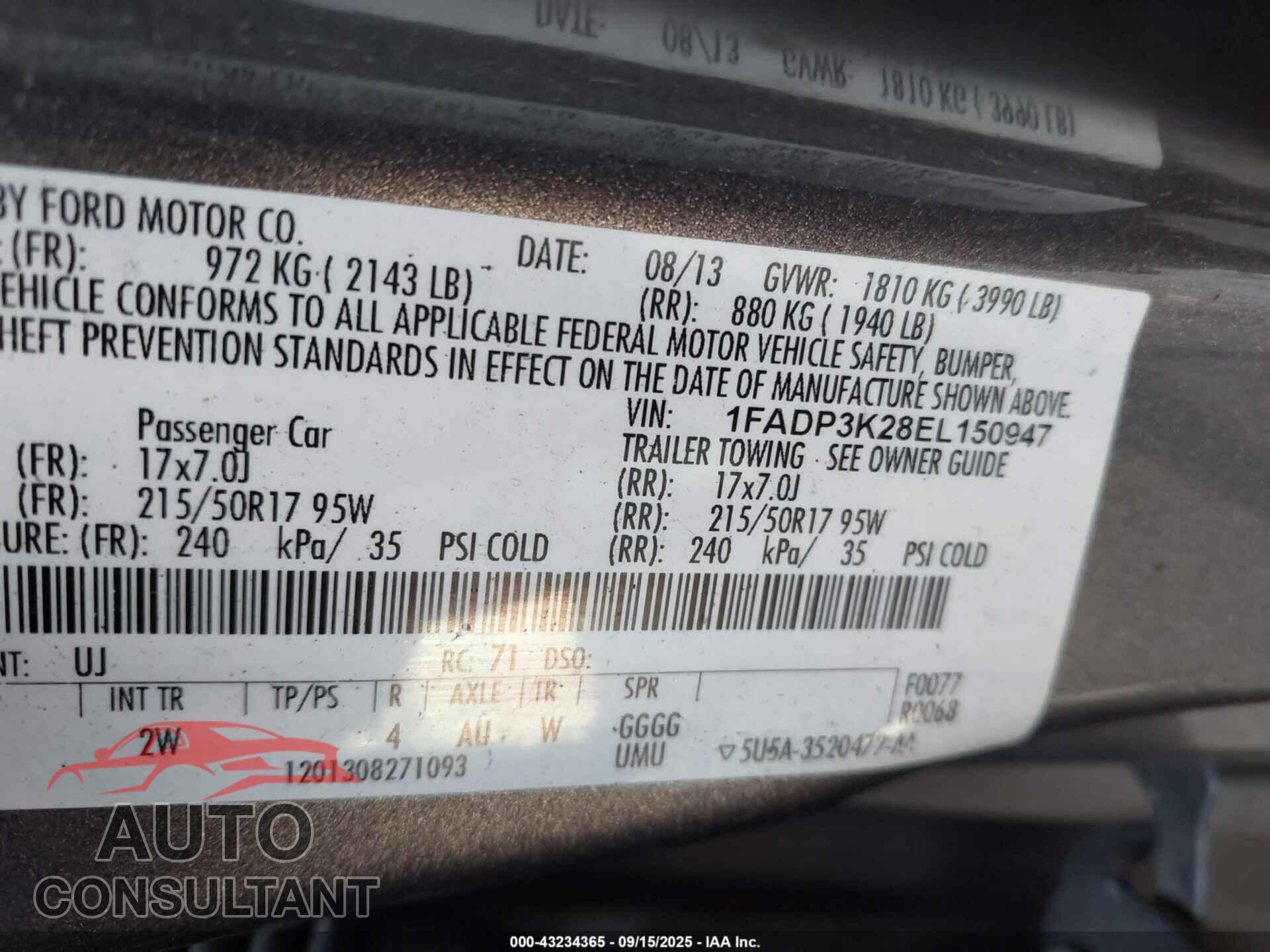FORD FOCUS 2014 - 1FADP3K28EL150947