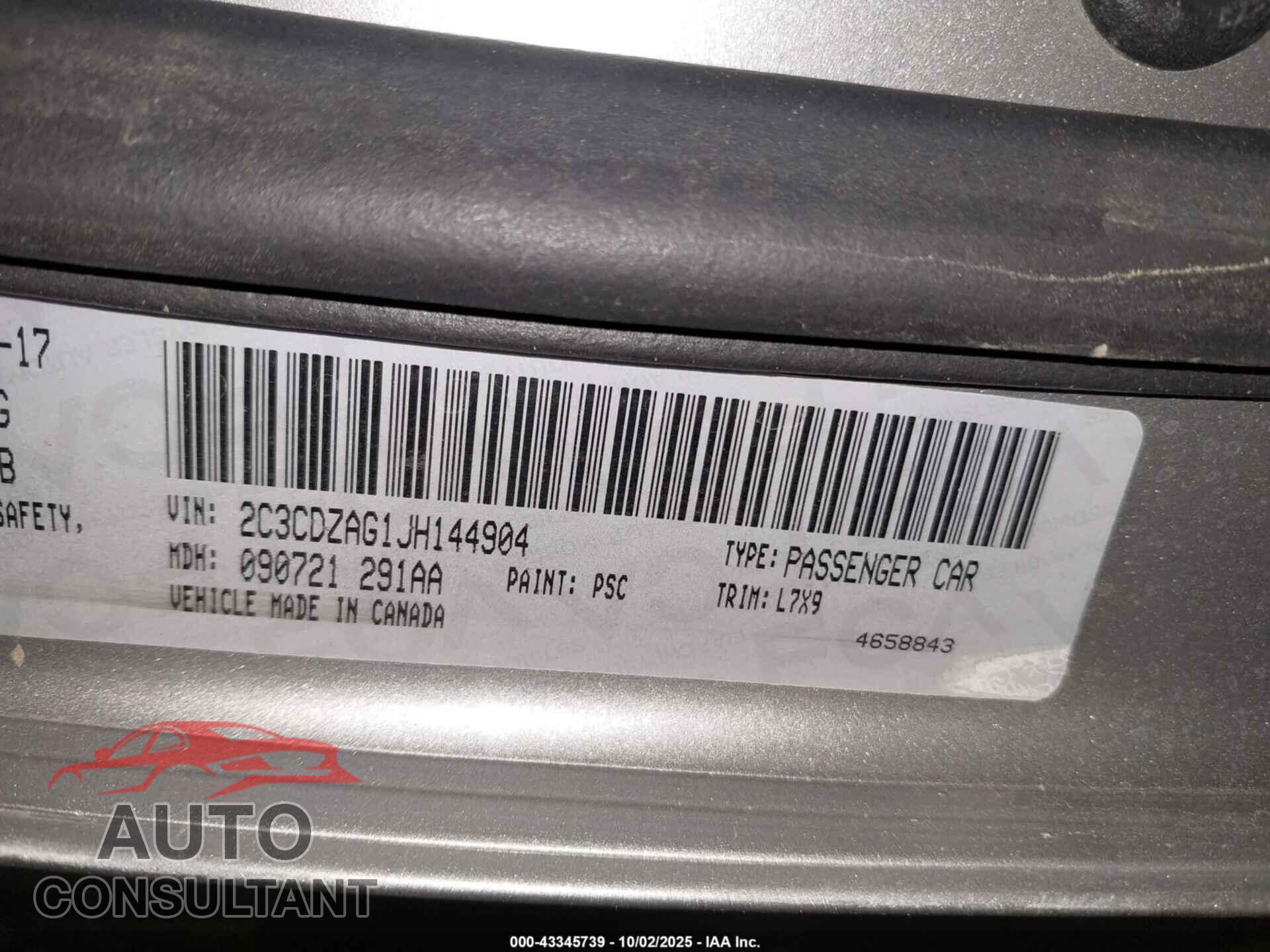 DODGE CHALLENGER 2018 - 2C3CDZAG1JH144904