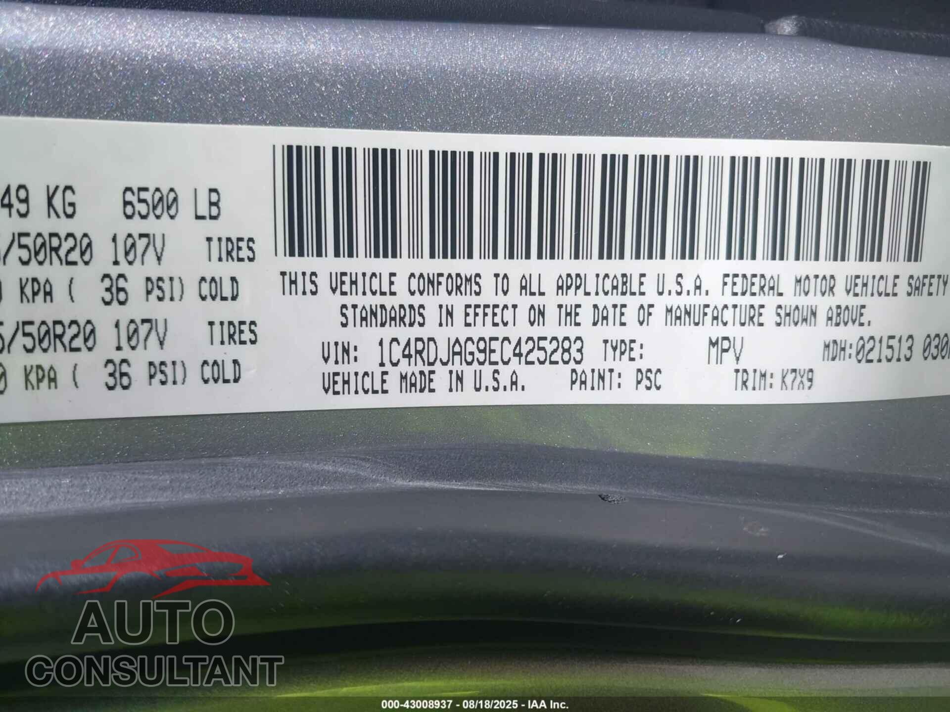 DODGE DURANGO 2014 - 1C4RDJAG9EC425283