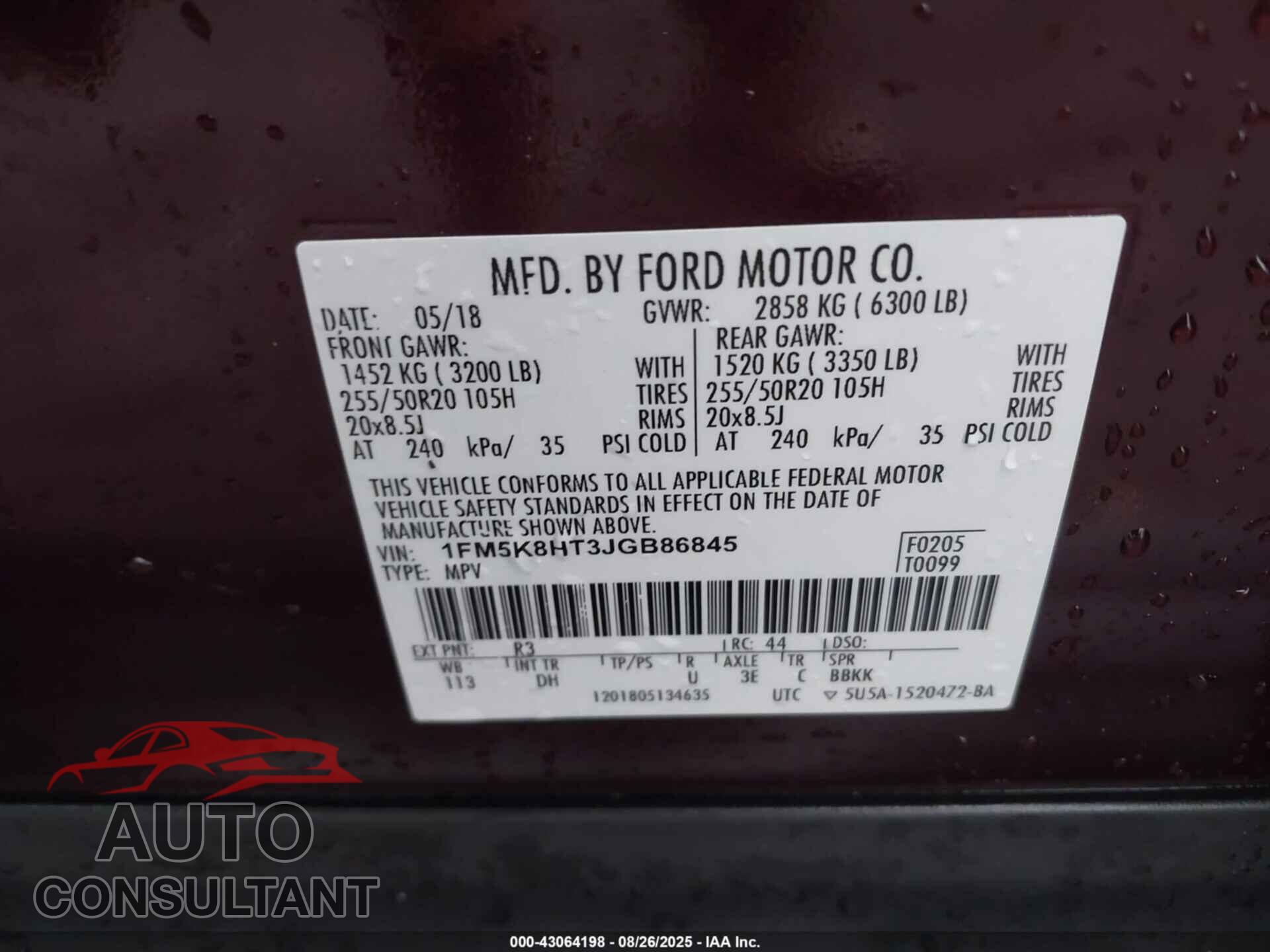 FORD EXPLORER 2018 - 1FM5K8HT3JGB86845