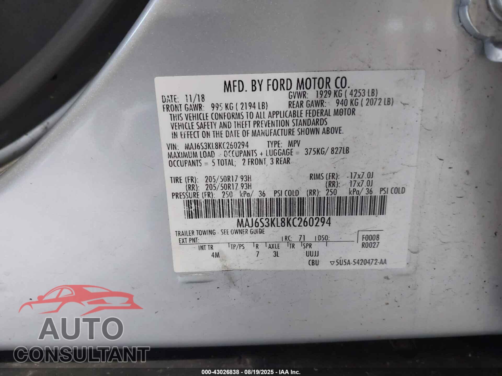 FORD ECOSPORT 2019 - MAJ6S3KL8KC260294