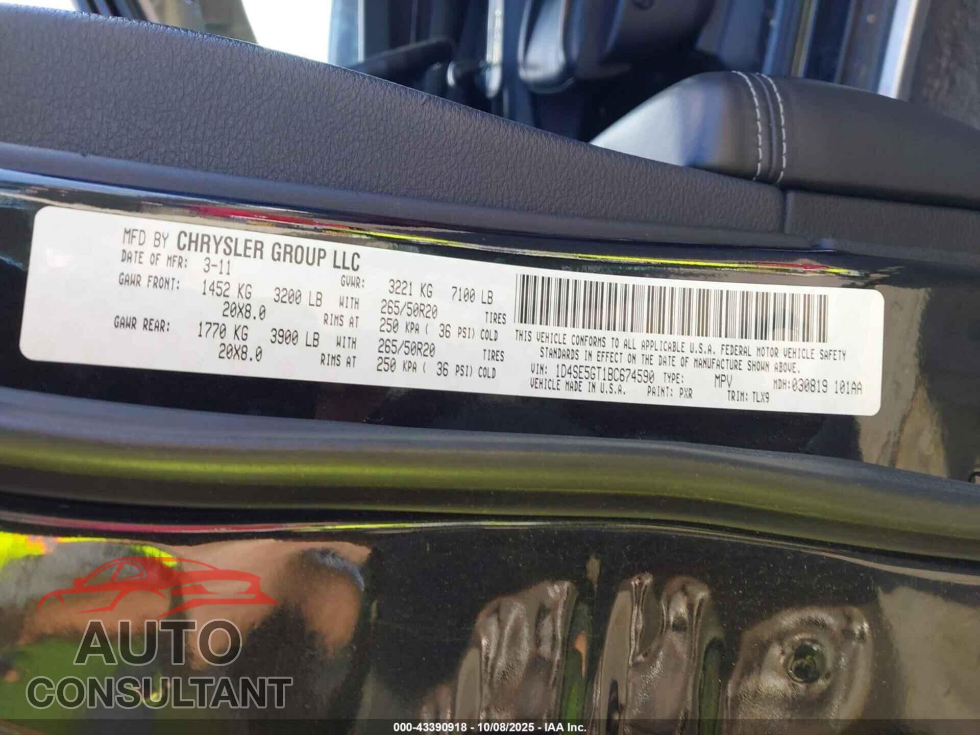 DODGE DURANGO 2011 - 1D4SE5GT1BC674590