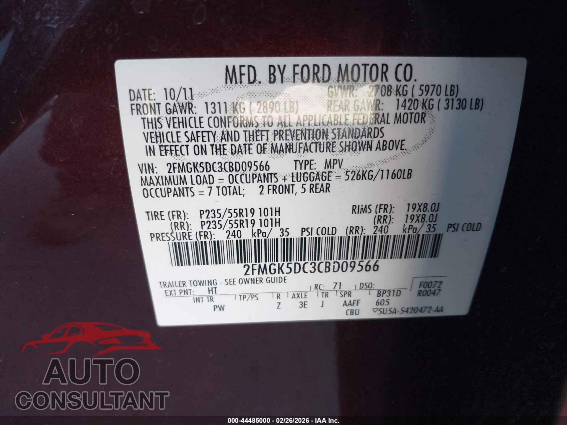 FORD FLEX 2012 - 2FMGK5DC3CBD09566