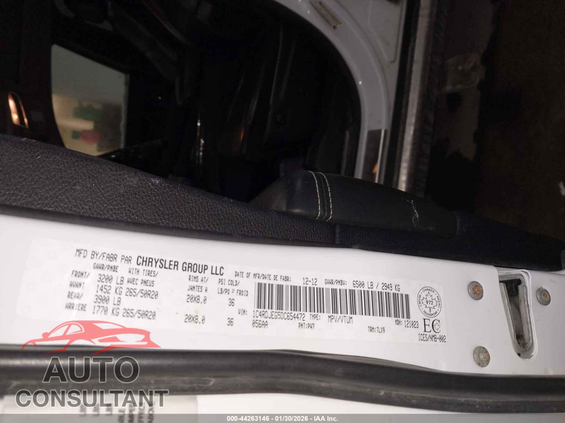 DODGE DURANGO 2013 - 1C4RDJEG5DC654472