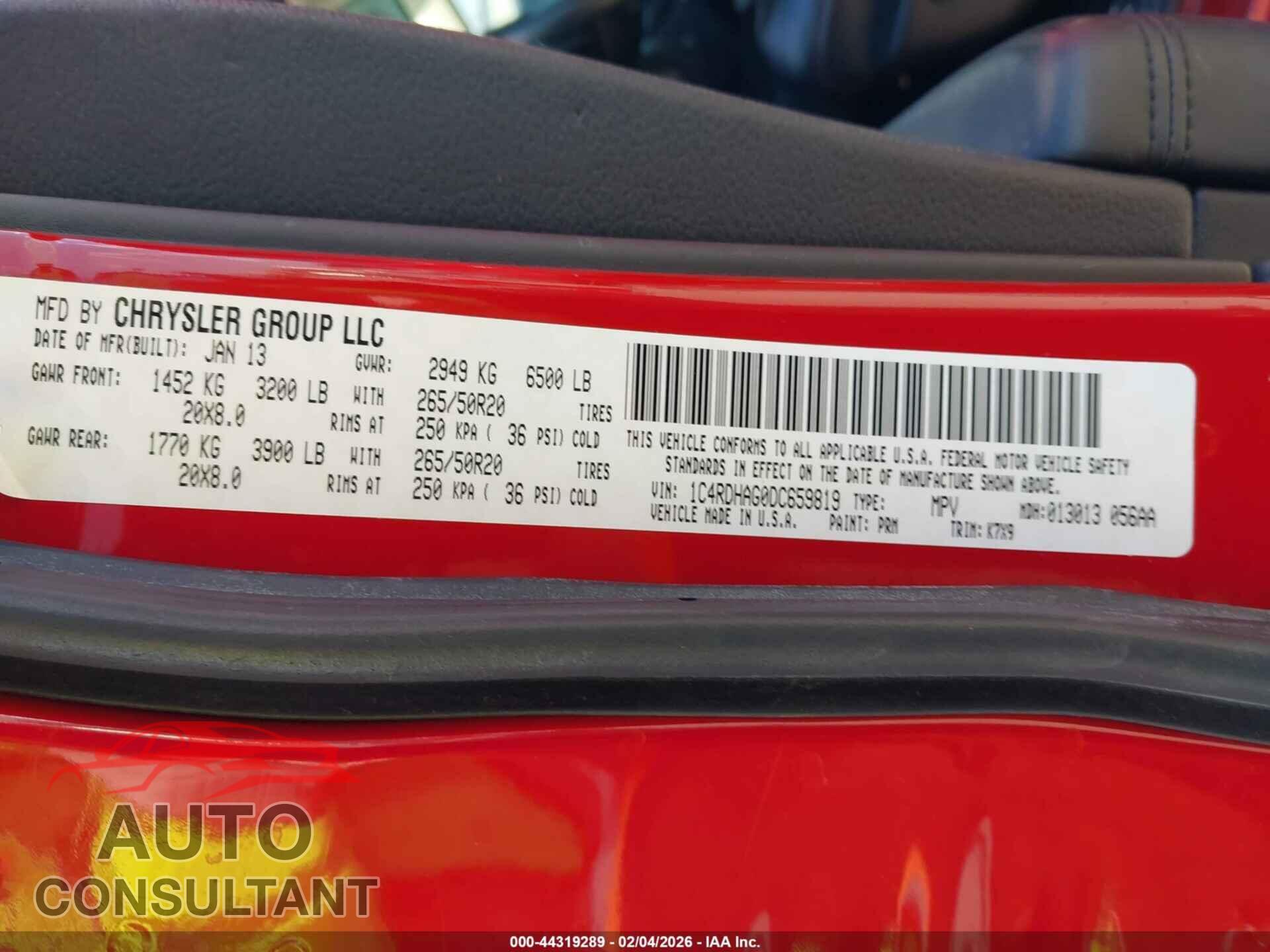 DODGE DURANGO 2013 - 1C4RDHAG0DC659819