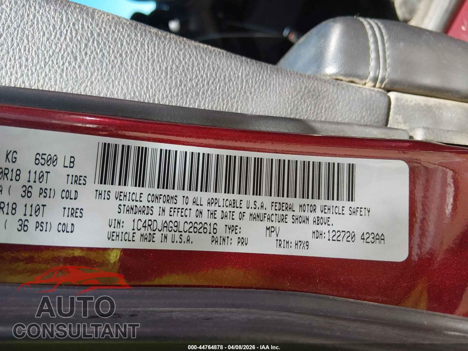 DODGE DURANGO 2020 - 1C4RDJAG9LC262616