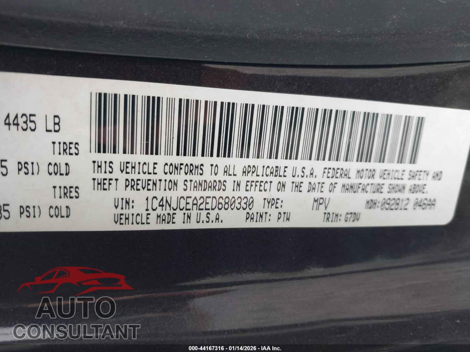 JEEP COMPASS 2014 - 1C4NJCEA2ED680330