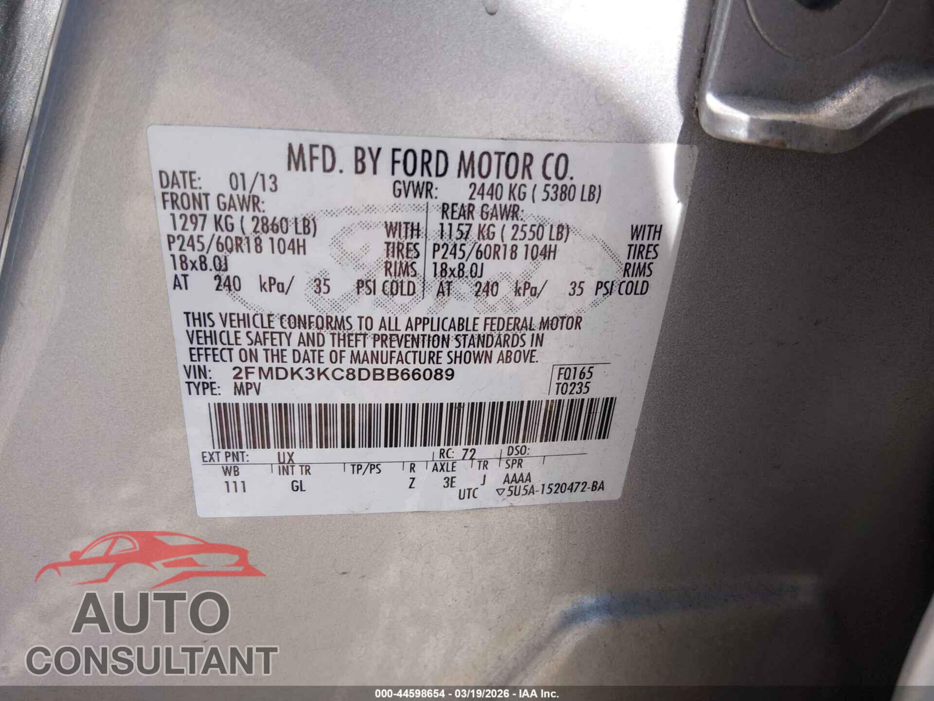 FORD EDGE 2013 - 2FMDK3KC8DBB66089