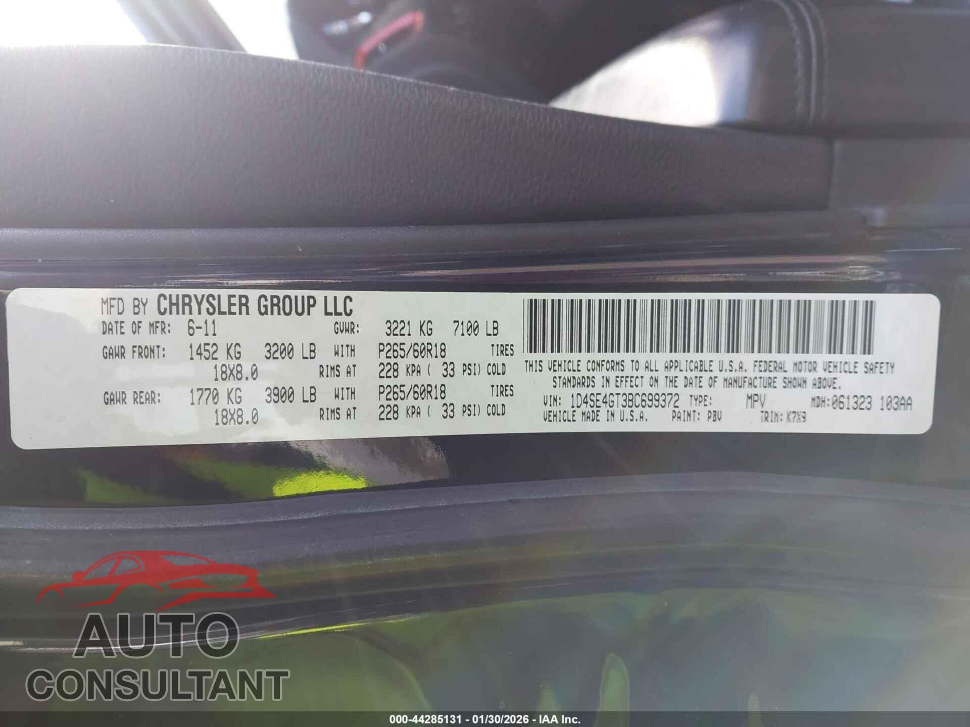DODGE DURANGO 2011 - 1D4SE4GT3BC699372