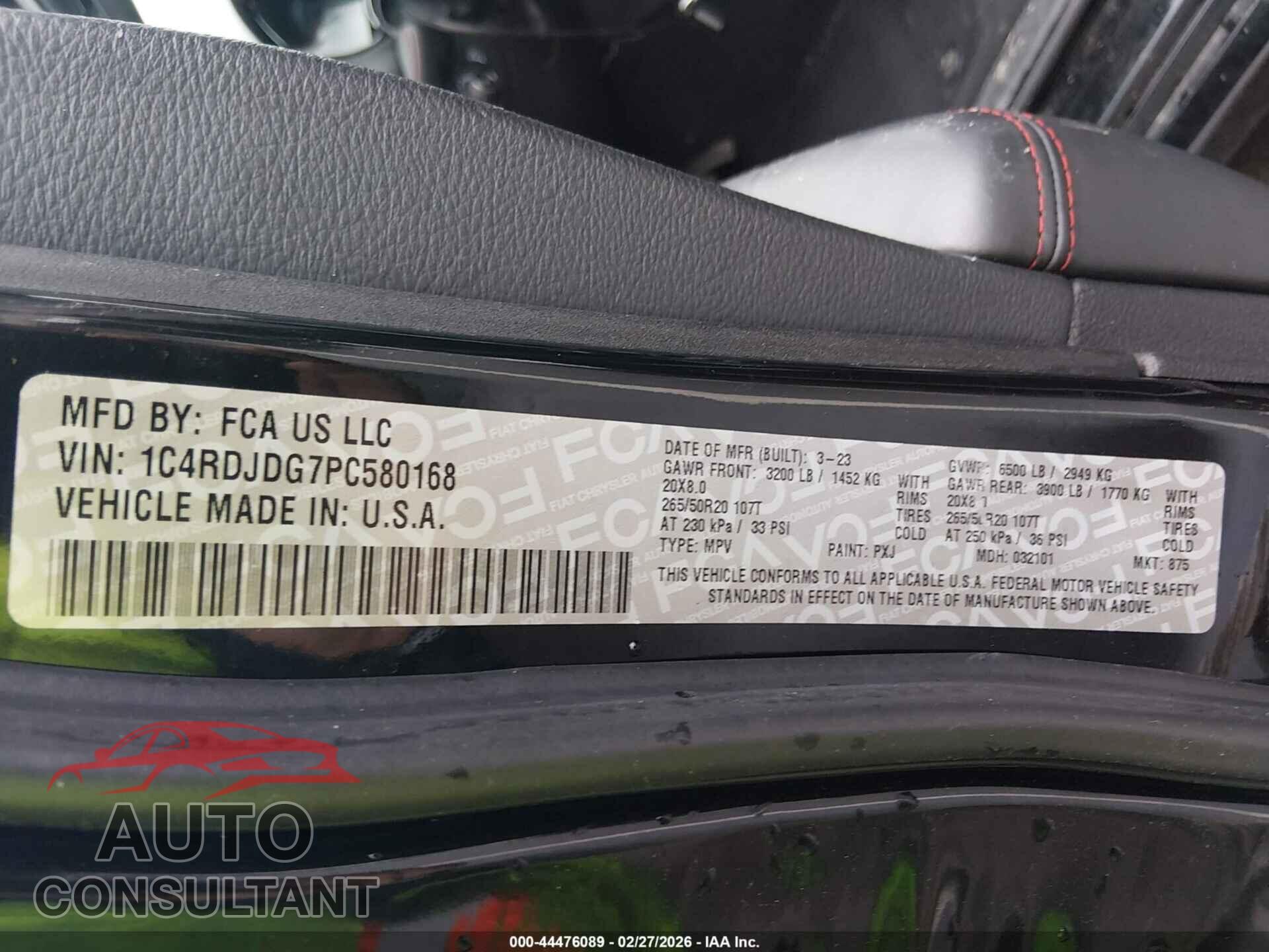 DODGE DURANGO 2023 - 1C4RDJDG7PC580168