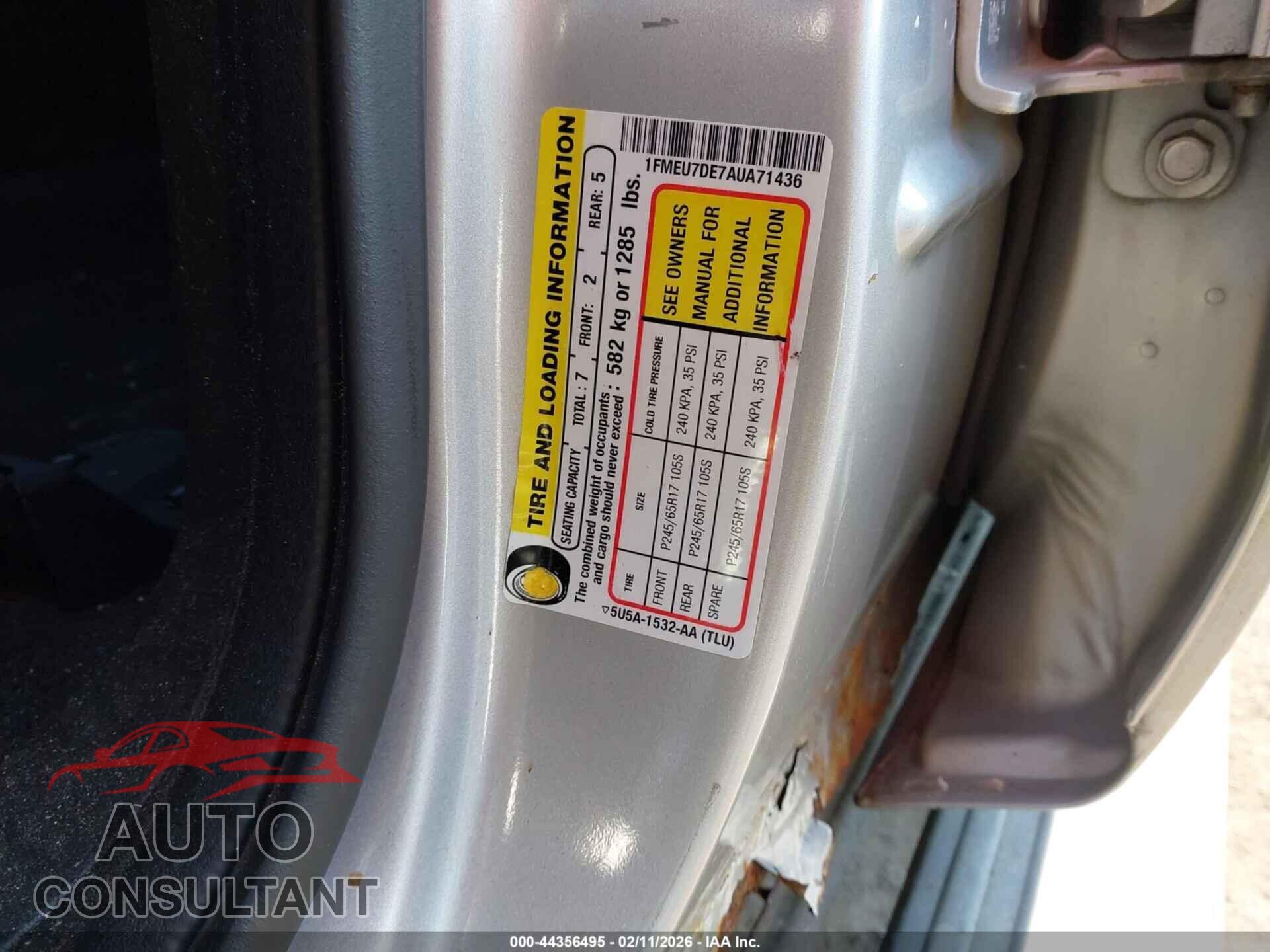 FORD EXPLORER 2010 - 1FMEU7DE7AUA71436