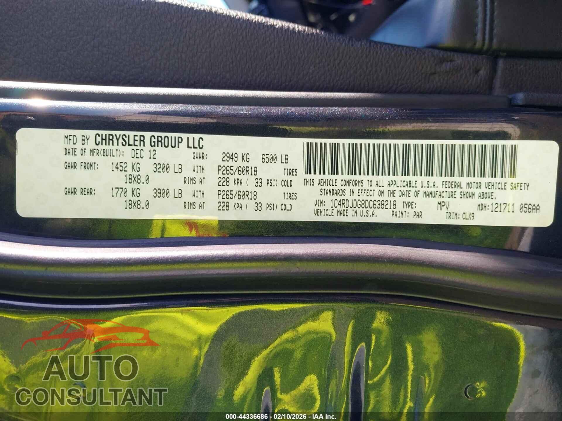DODGE DURANGO 2013 - 1C4RDJDG8DC638218