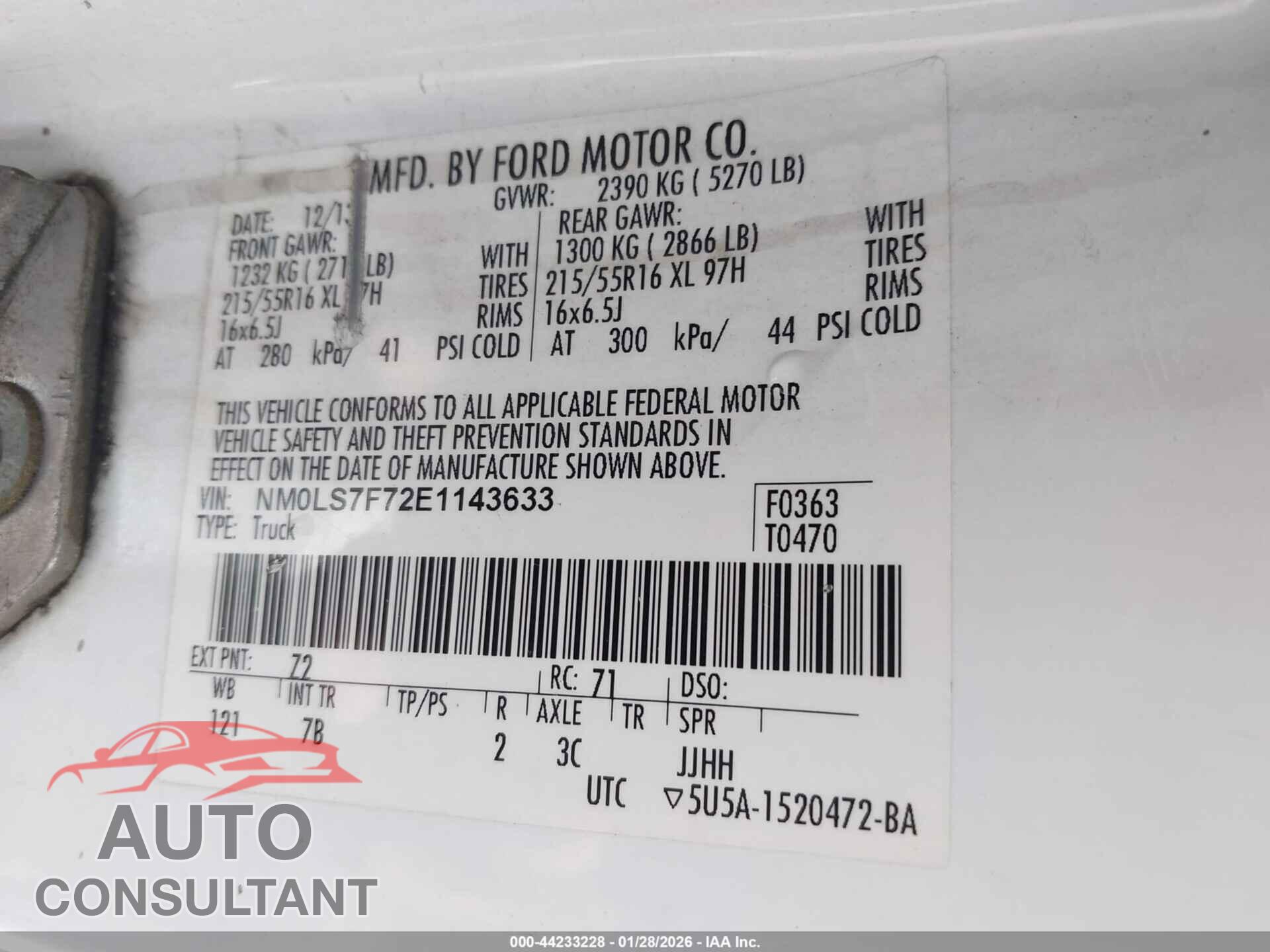 FORD TRANSIT CONNECT 2014 - NM0LS7F72E1143633