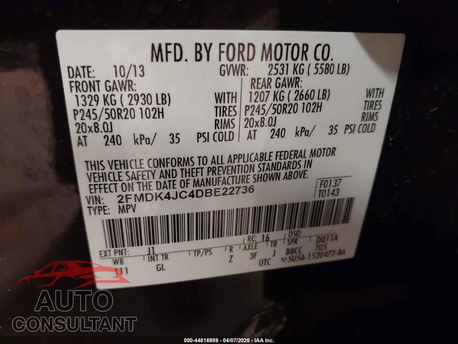 FORD EDGE 2013 - 2FMDK4JC4DBE22736