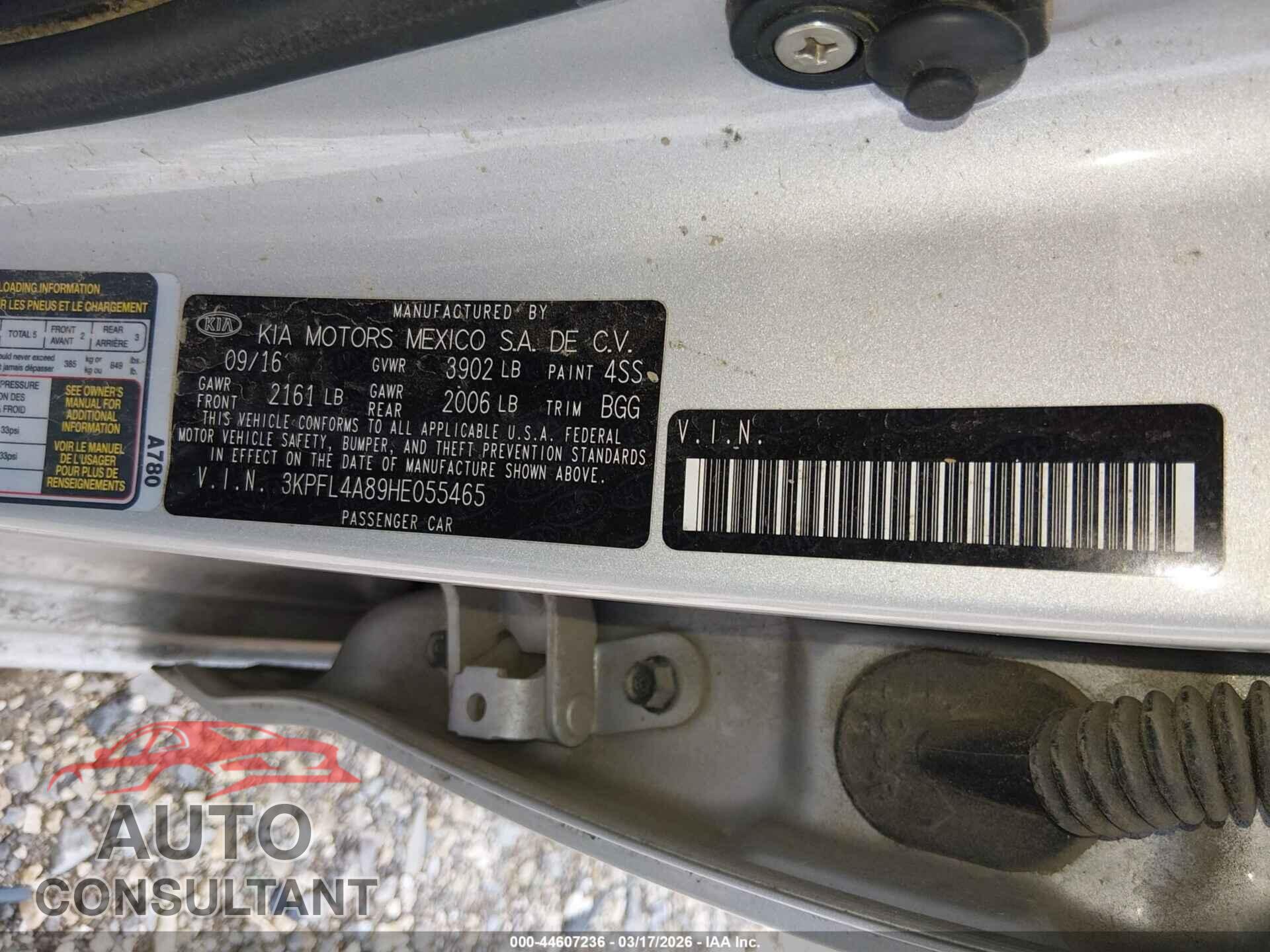 KIA FORTE 2017 - 3KPFL4A89HE055465