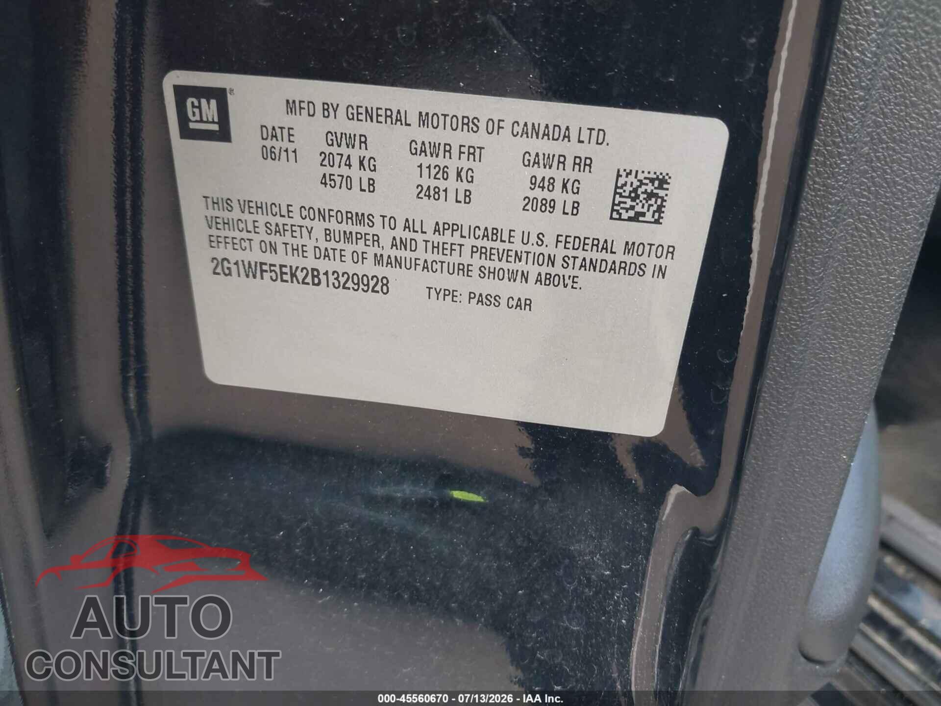 CHEVROLET IMPALA 2011 - 2G1WF5EK2B1329928