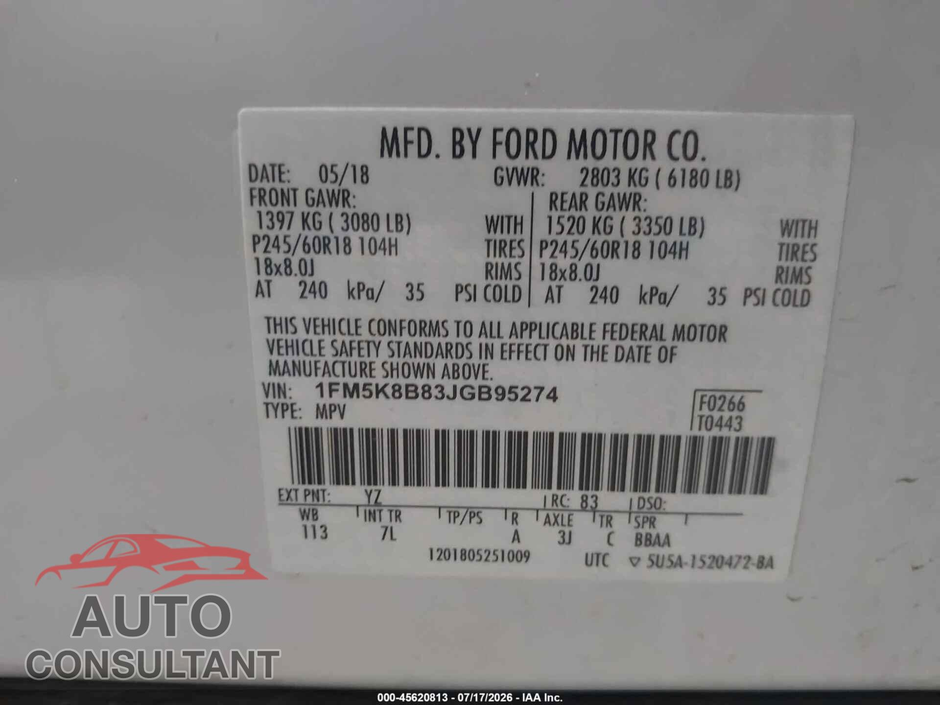 FORD EXPLORER 2018 - 1FM5K8B83JGB95274