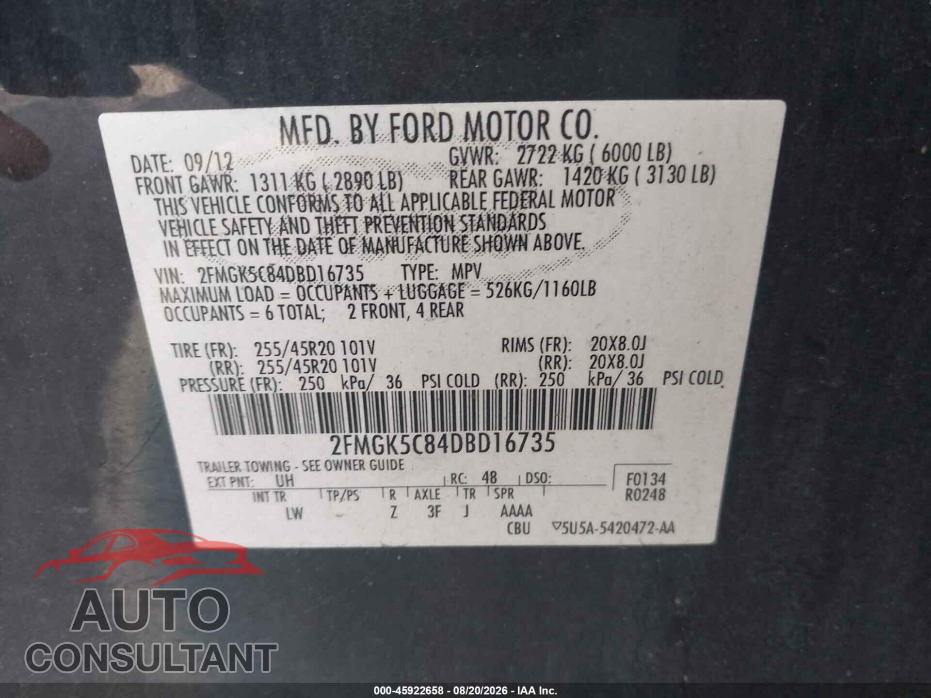 FORD FLEX 2013 - 2FMGK5C84DBD16735