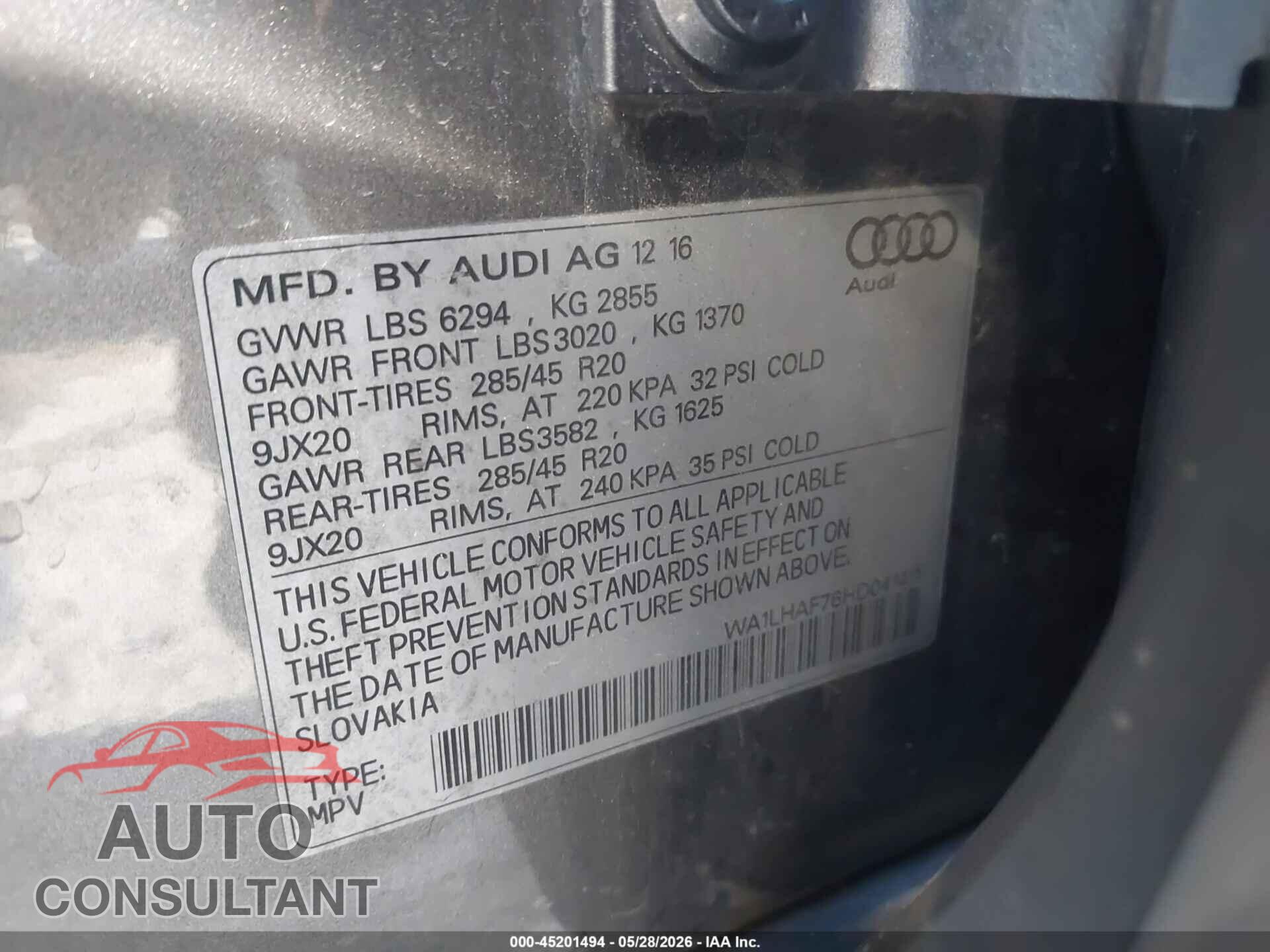 AUDI Q7 2017 - WA1LHAF76HD041411