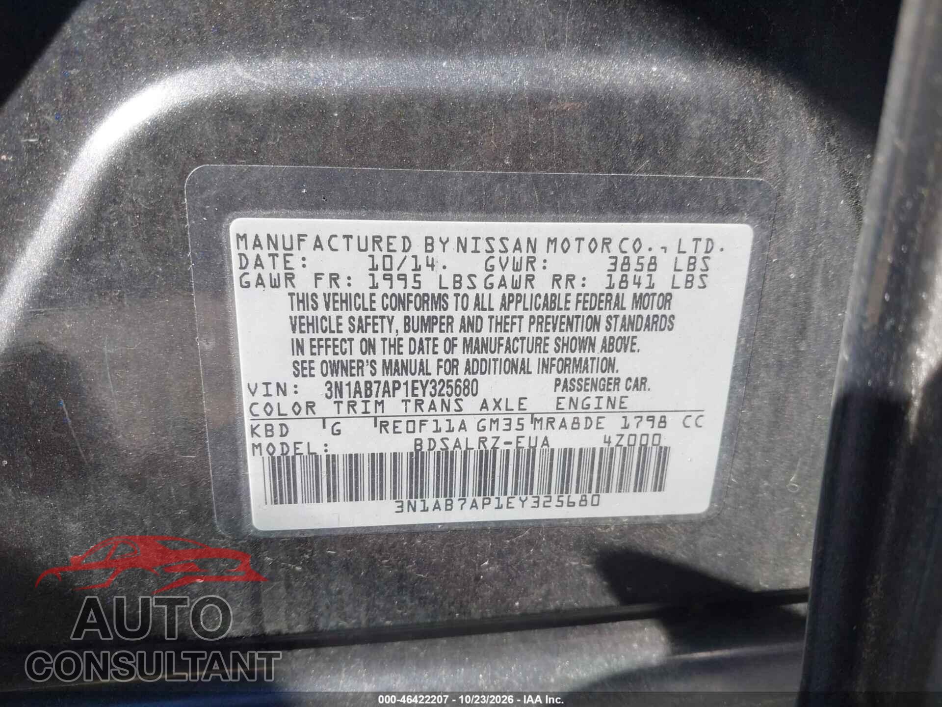 NISSAN SENTRA 2014 - 3N1AB7AP1EY325680