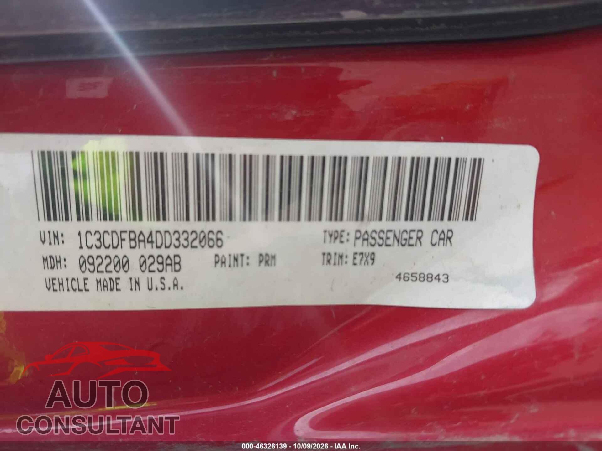 DODGE DART 2013 - 1C3CDFBA4DD332066