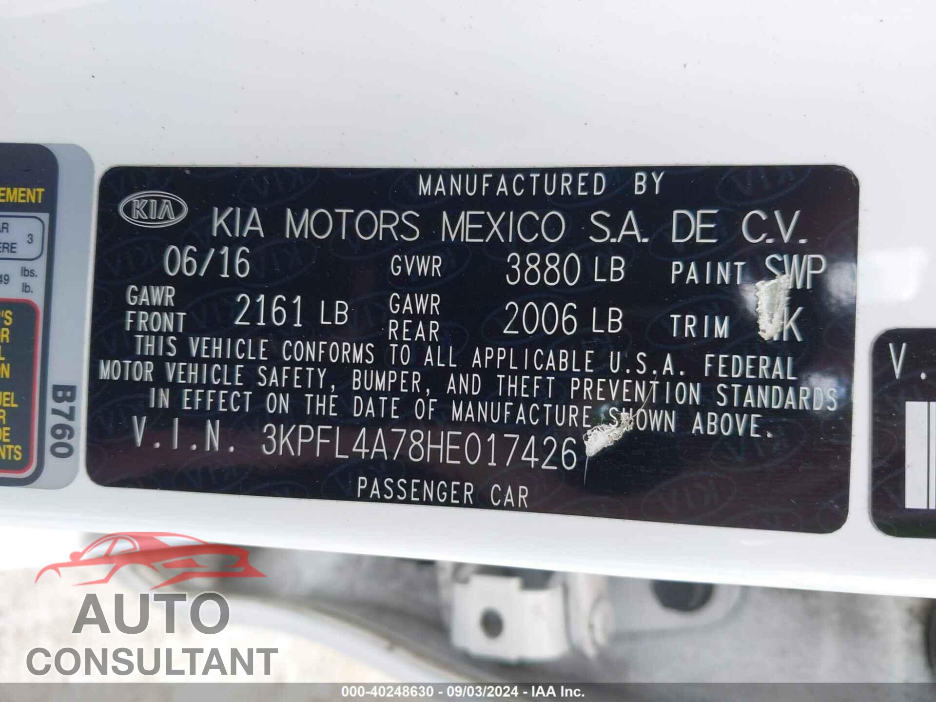KIA FORTE 2017 - 3KPFL4A78HE017426