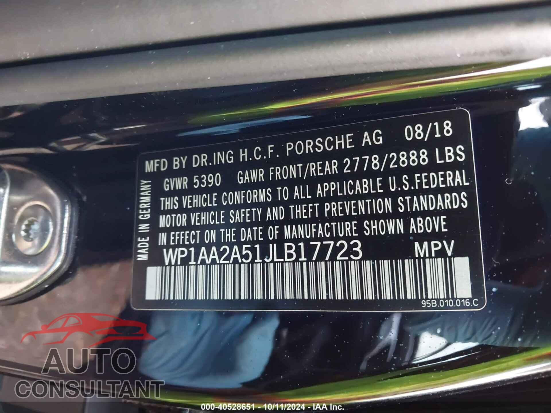PORSCHE MACAN 2018 - WP1AA2A51JLB17723