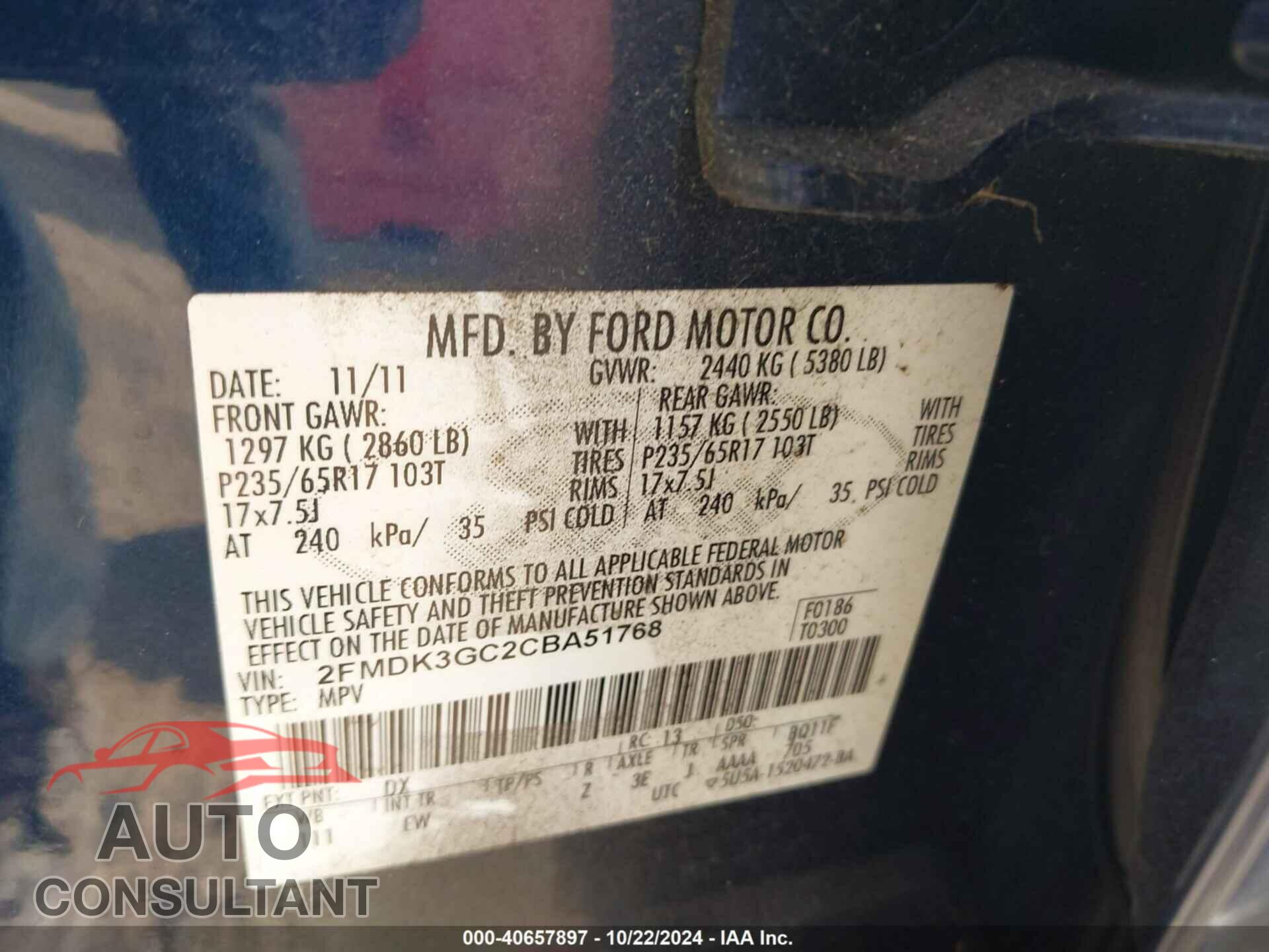 FORD EDGE 2012 - 2FMDK3GC2CBA51768
