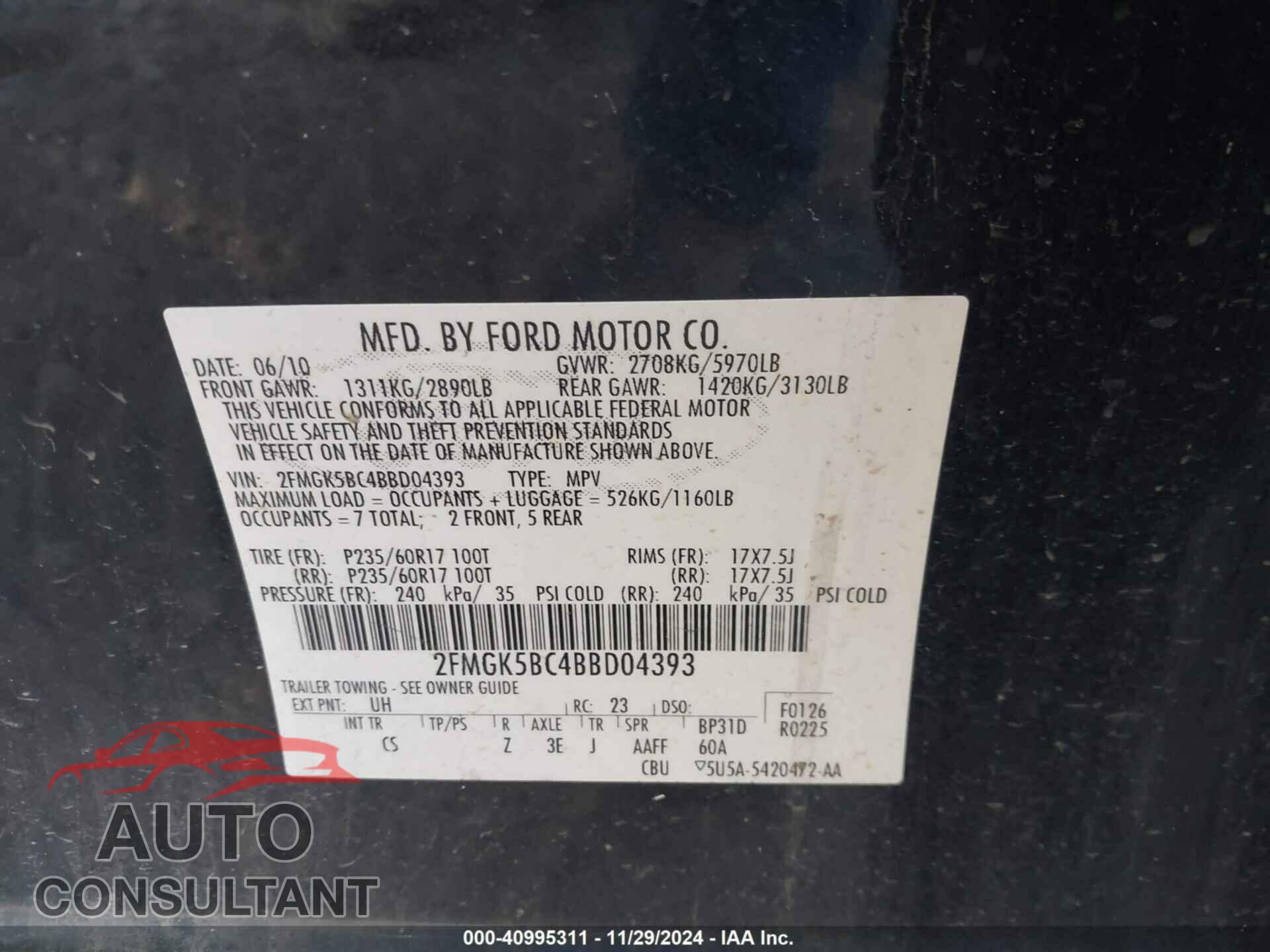 FORD FLEX 2011 - 2FMGK5BC4BBD04393