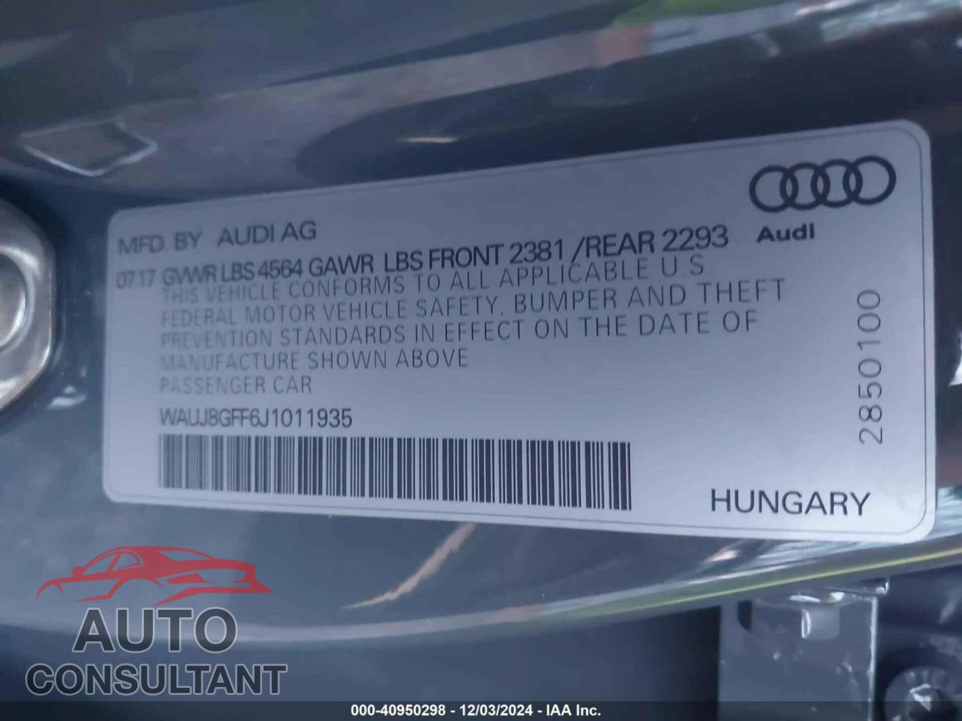 AUDI A3 2018 - WAUJ8GFF6J1011935