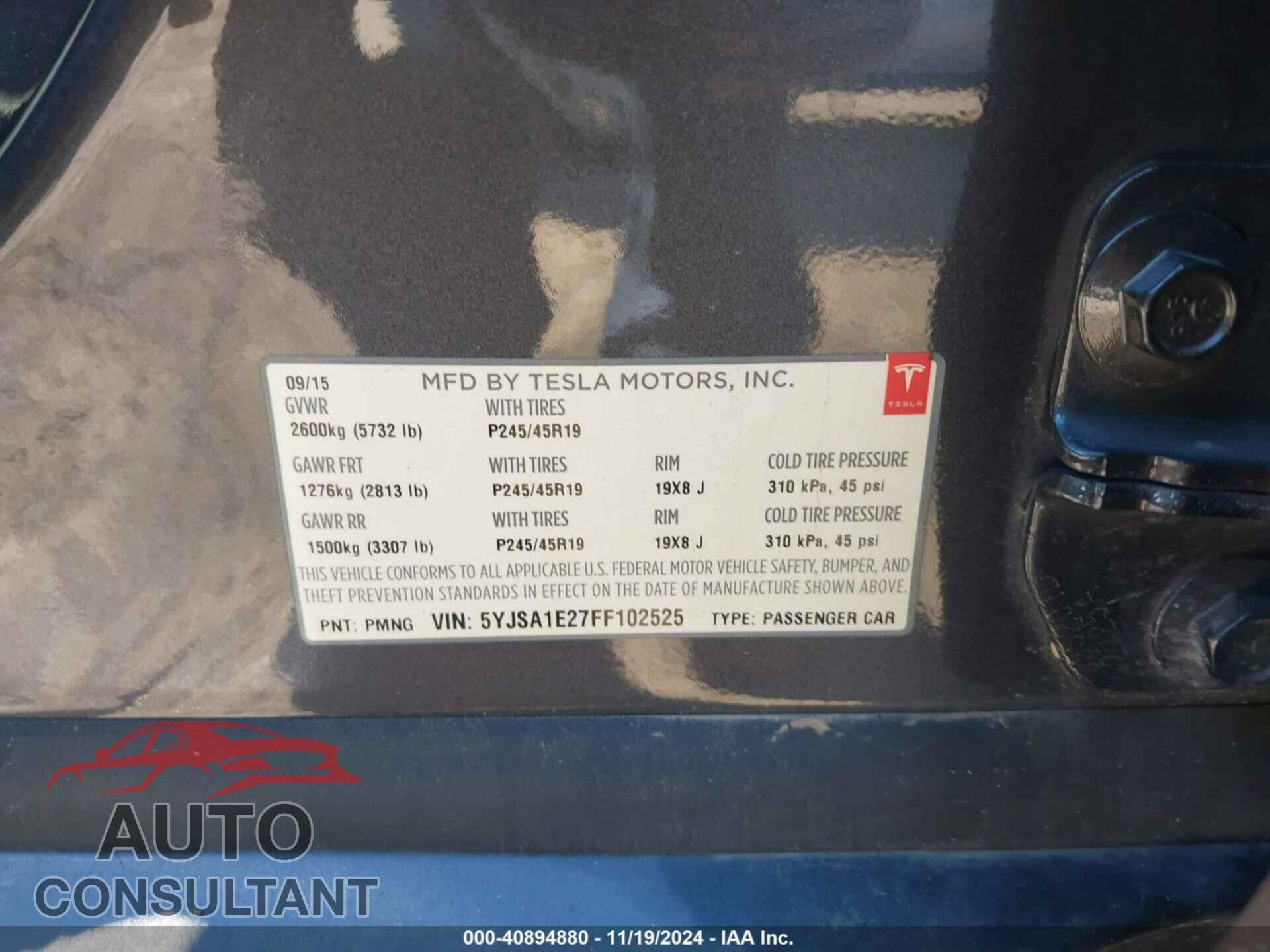 TESLA MODEL S 2015 - 5YJSA1E27FF102525
