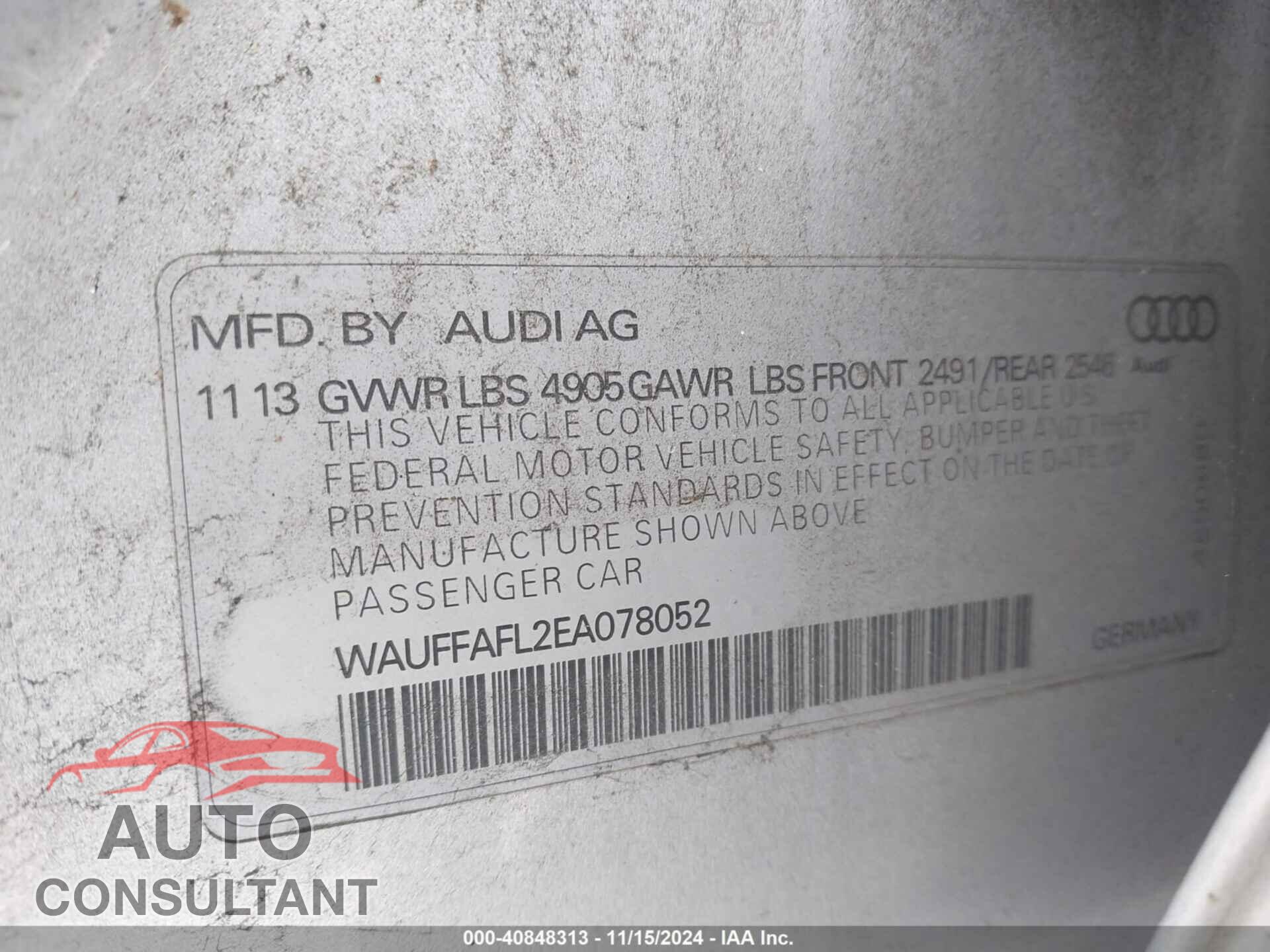 AUDI A4 2014 - WAUFFAFL2EA078052