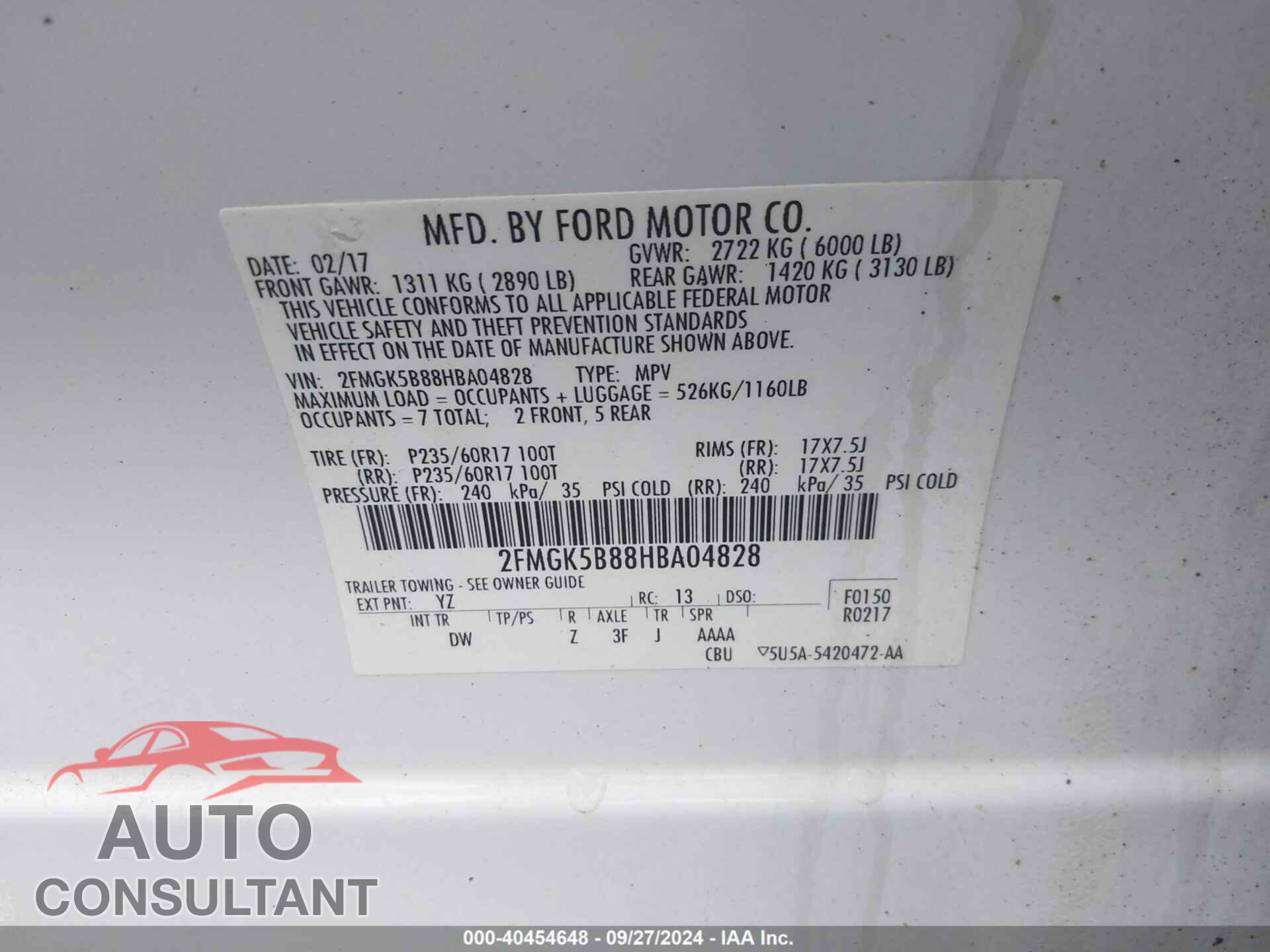 FORD FLEX 2017 - 2FMGK5B88HBA04828