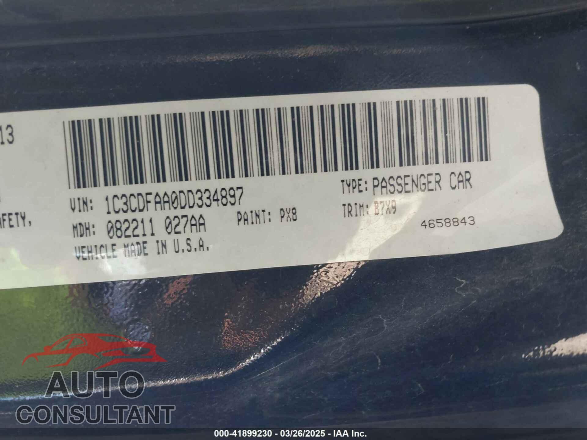 DODGE DART 2013 - 1C3CDFAA0DD334897