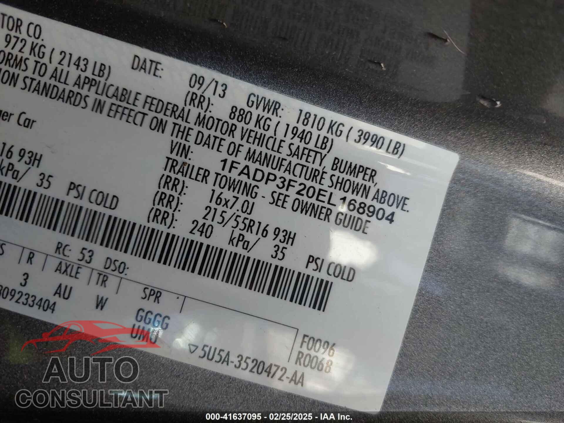 FORD FOCUS 2014 - 1FADP3F20EL168904